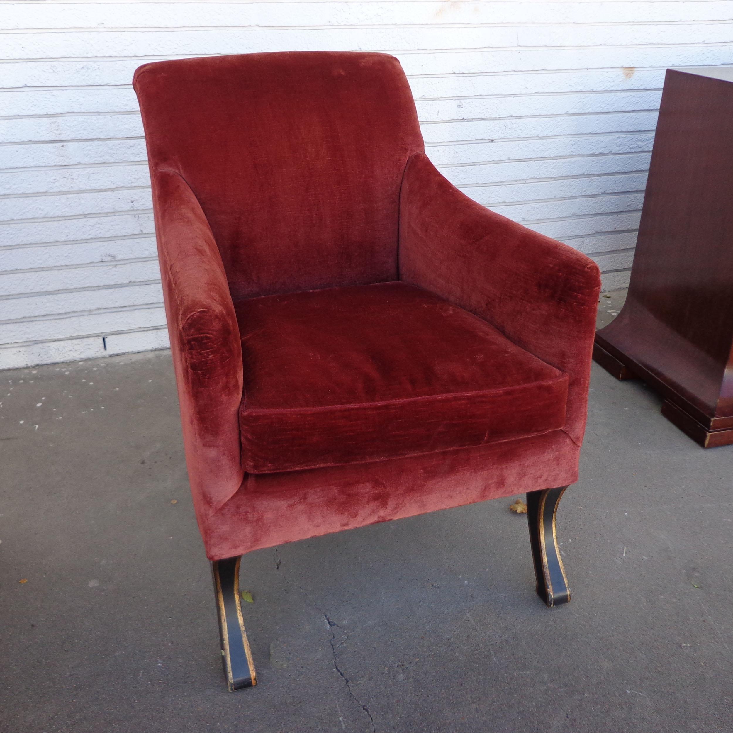 North American Baker Regency Stately Homes Velvet Lounge Chair For Sale