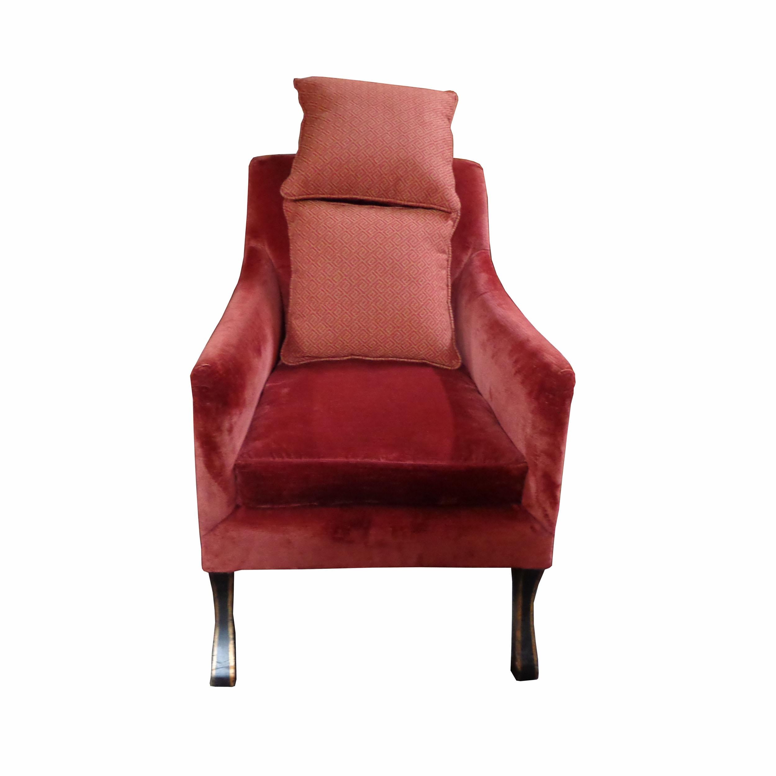 Baker Regency Stately Homes Velvet Lounge Chair For Sale 1