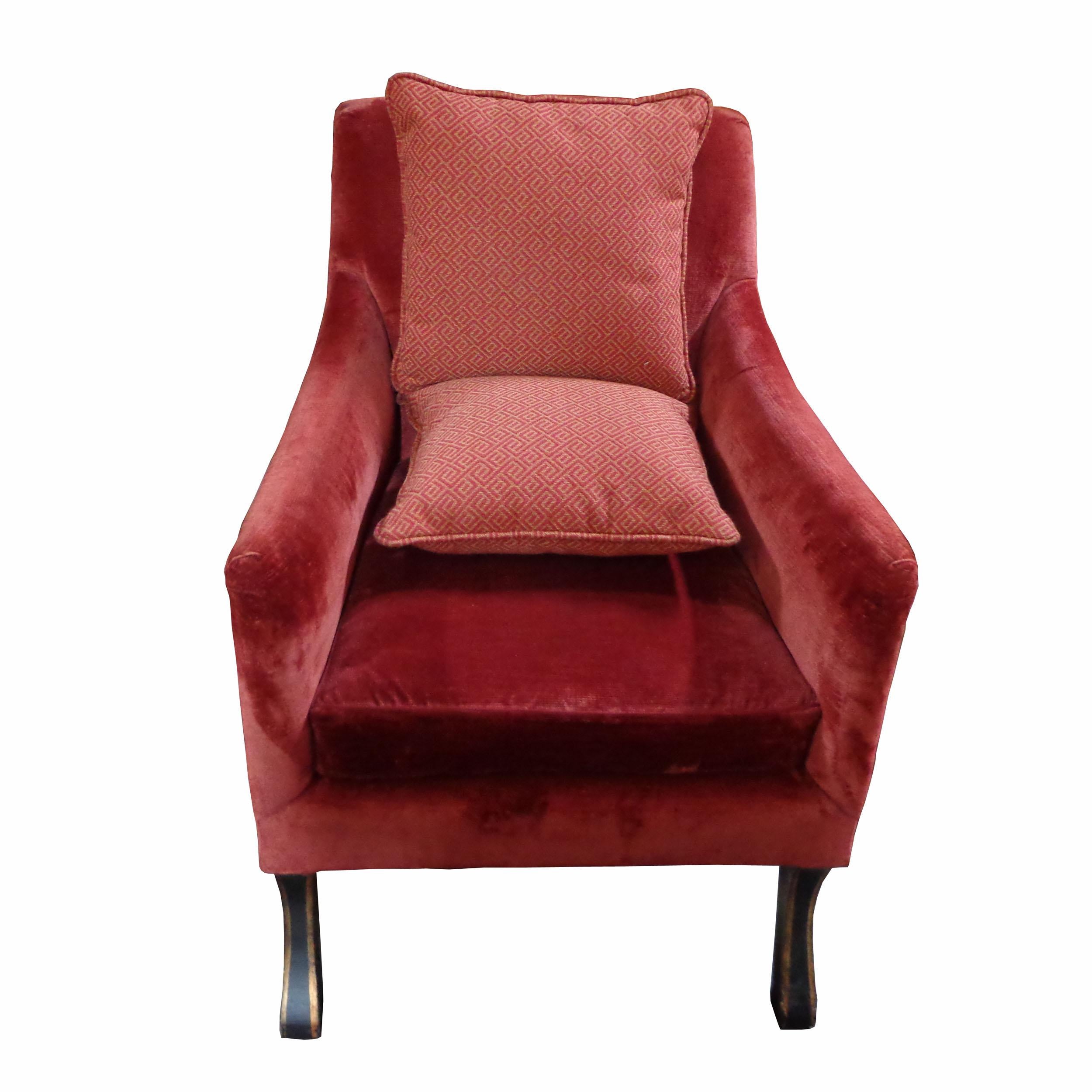 Baker Regency Stately Homes Velvet Lounge Chair For Sale 2