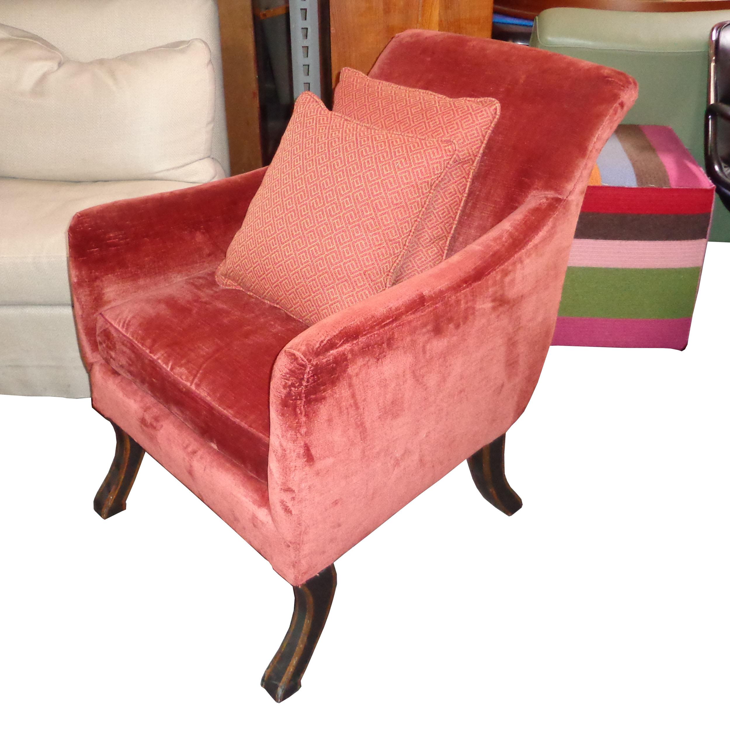 Baker Regency Stately Homes Velvet Lounge Chair For Sale 3