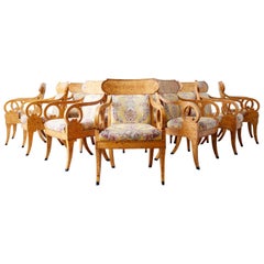 Used Baker Regency Style Burl Wood Klismos Dining Armchairs, 12 Available