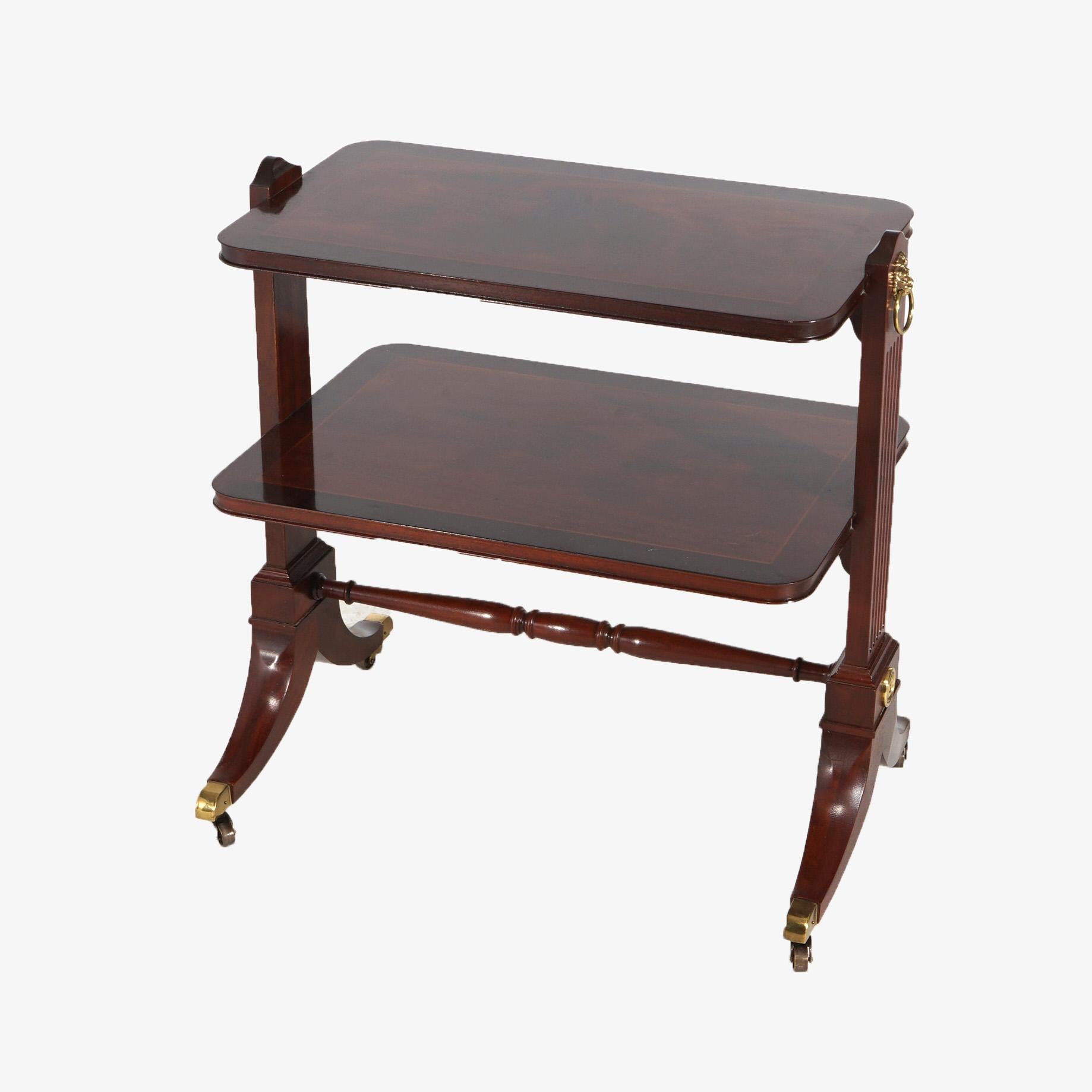 Serveur à deux étages de style Regency en acajou et laiton signé 20e siècle Bon état - En vente à Big Flats, NY