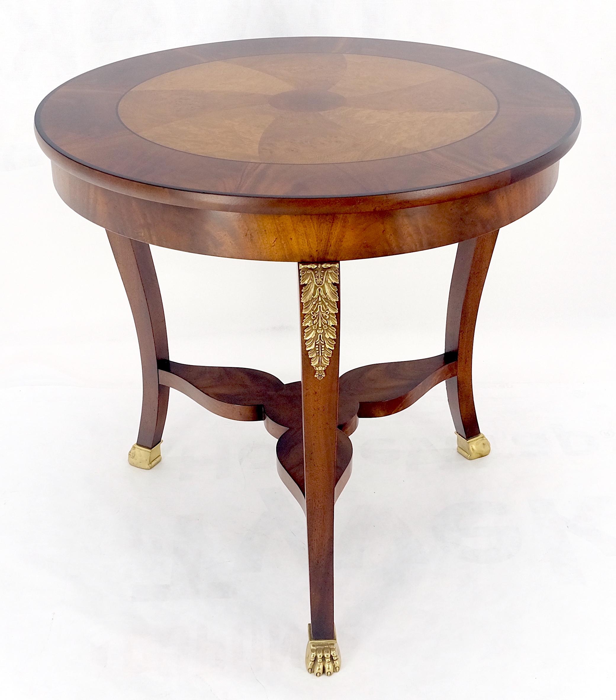 American Baker Round Banded Walnut Bronze Mounts Claw Feet Gueridon Center Table MINT!