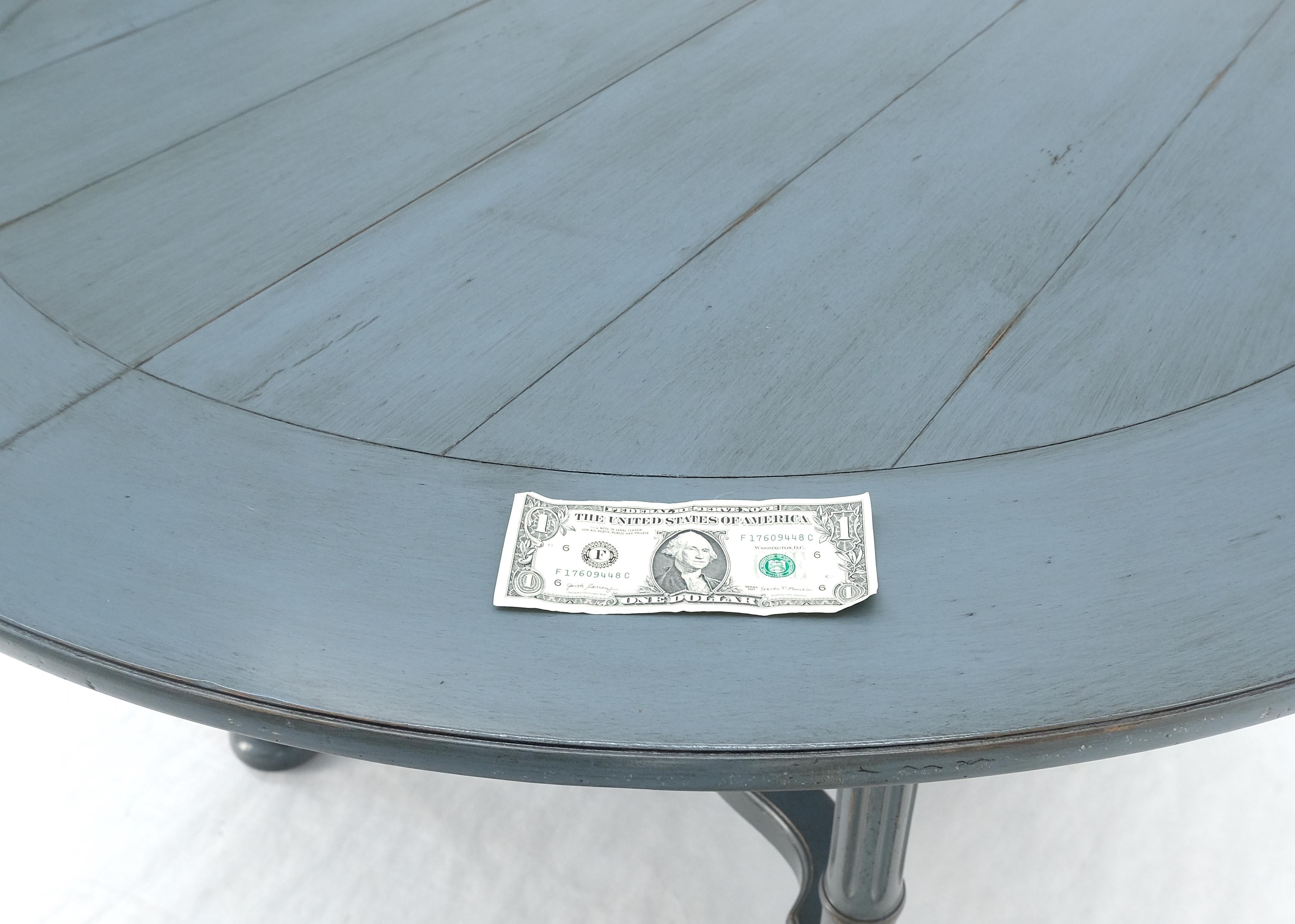 Baker Round Blue Grey Wash Milk Paint Style Finish Dining Table 2 Leaves MINT! For Sale 5
