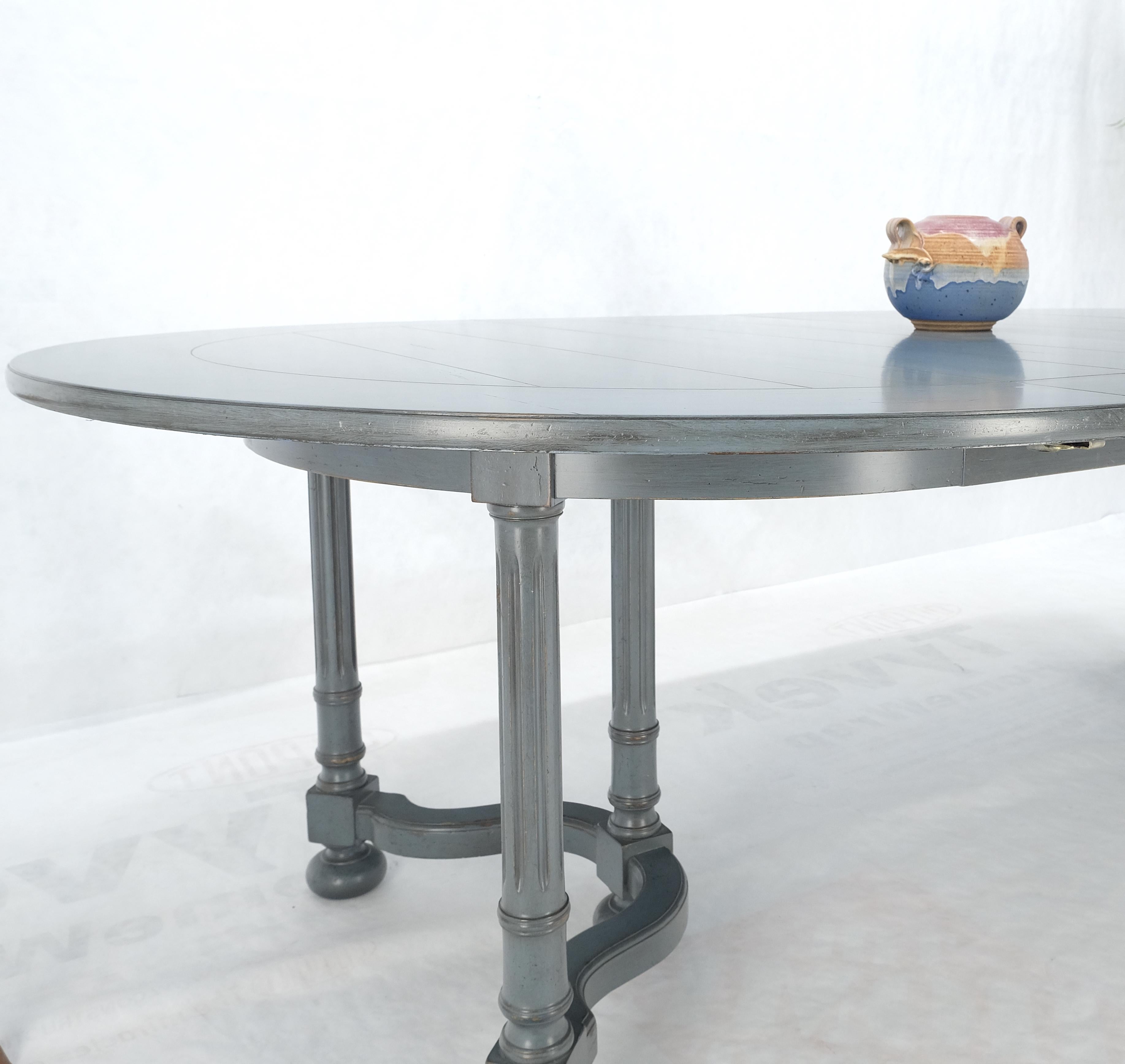 Oak Baker Round Blue Grey Wash Milk Paint Style Finish Dining Table 2 Leaves MINT! For Sale
