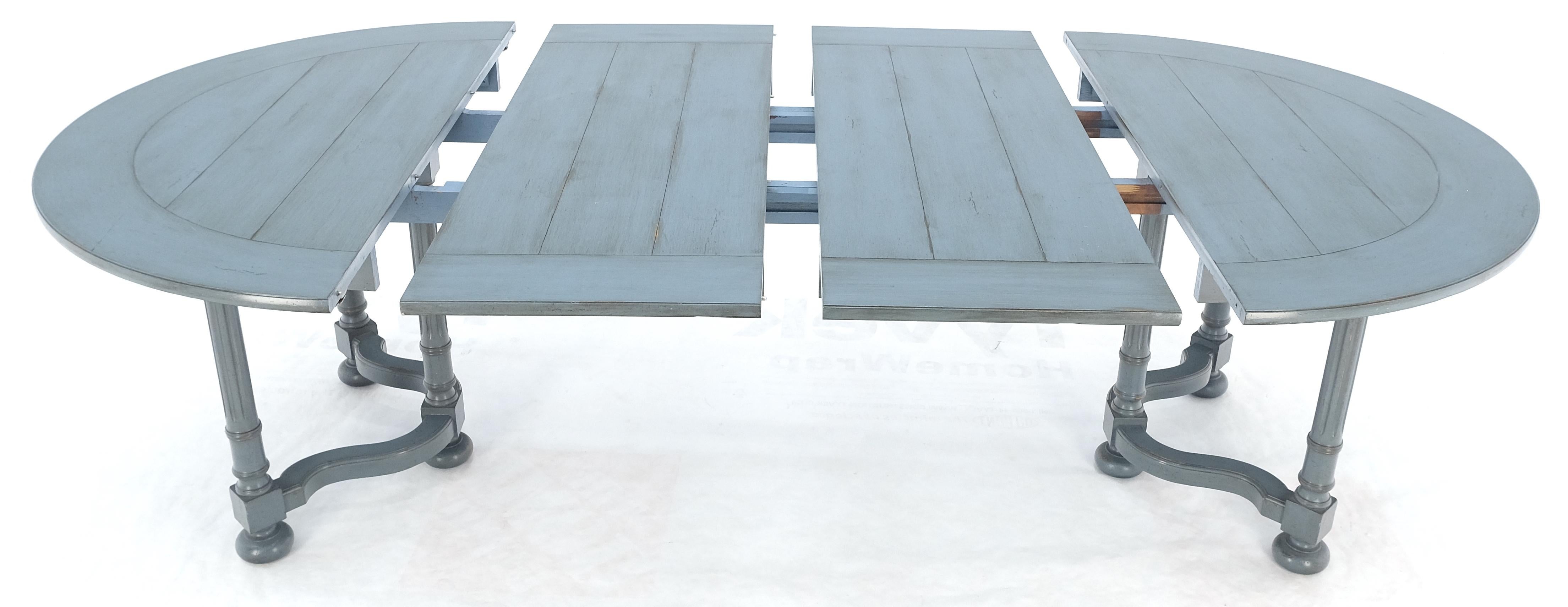 Baker Round Blue Grey Wash Milk Paint Style Finish Dining Table 2 Leaves MINT! For Sale 1