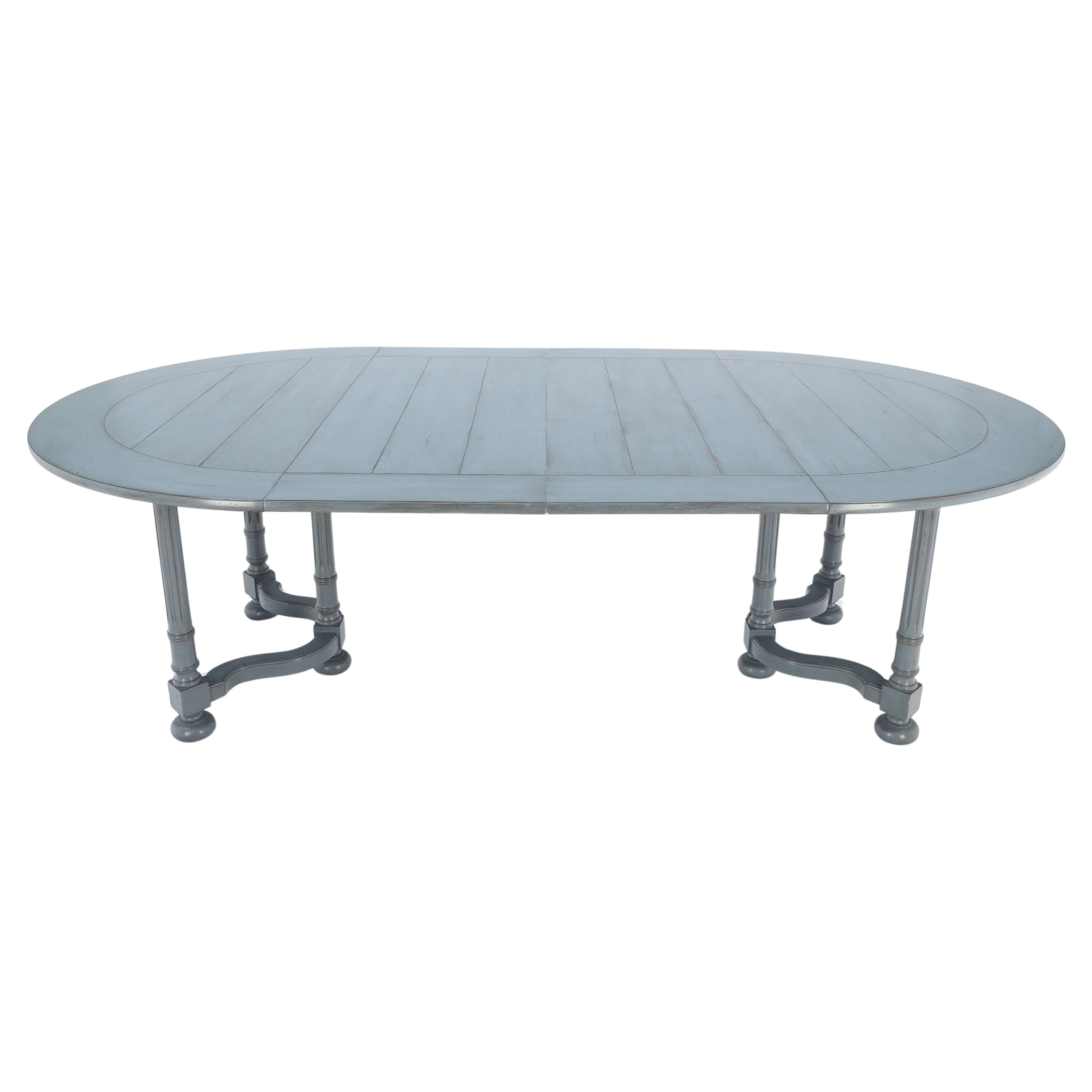Baker Round Blue Grey Wash Milk Paint Style Finish Dining Table 2 Leaves MINT! For Sale