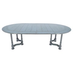 Vintage Baker Round Blue Grey Wash Milk Paint Style Finish Dining Table 2 Leaves MINT!