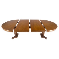 Baker Round Racetrack Single Pedestal Base Two Leave Fruitwood Dining Table MINT