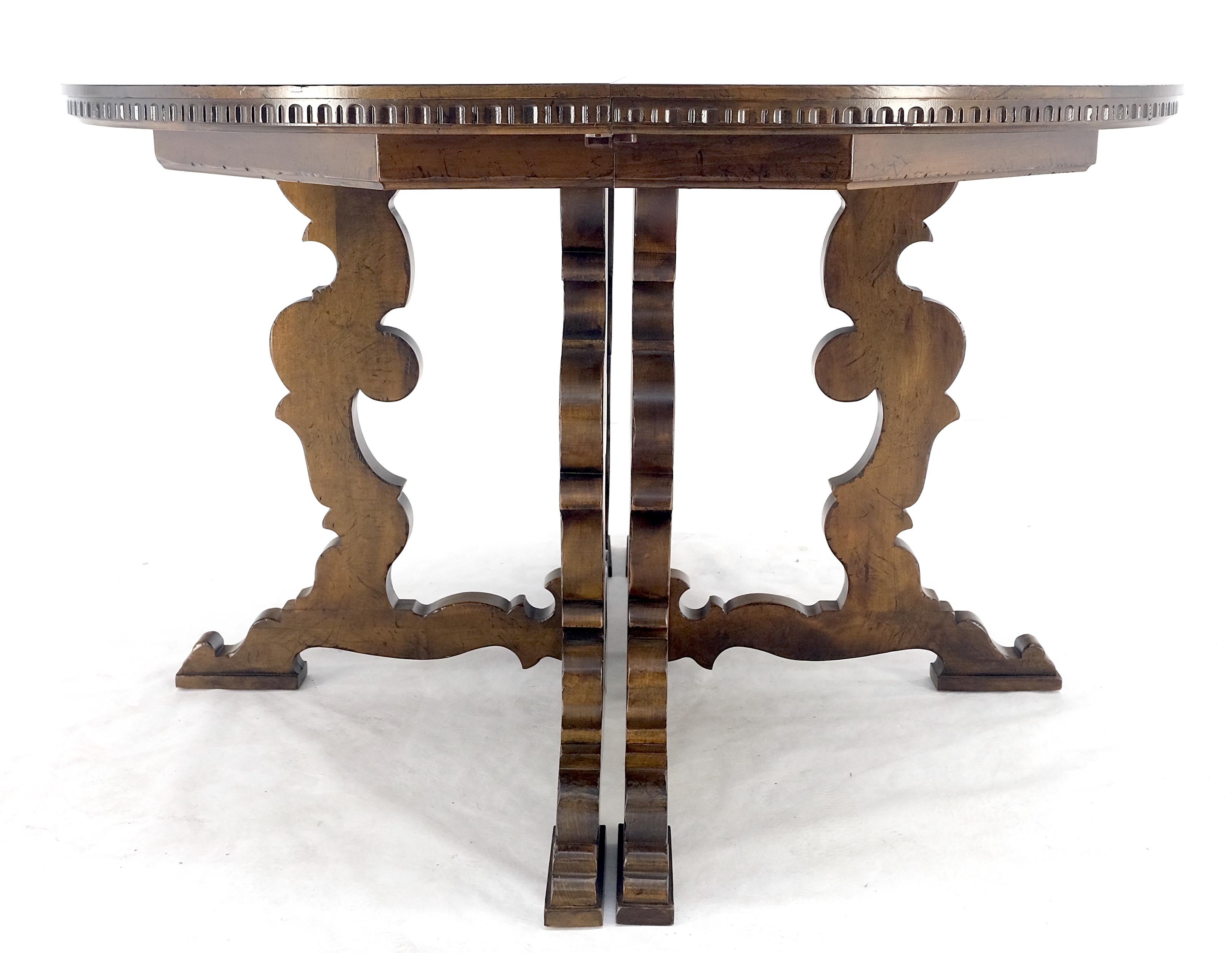 American Baker Round Walnut Spanish Colonial Style Dining Table 2 Extension Boards MINT! For Sale