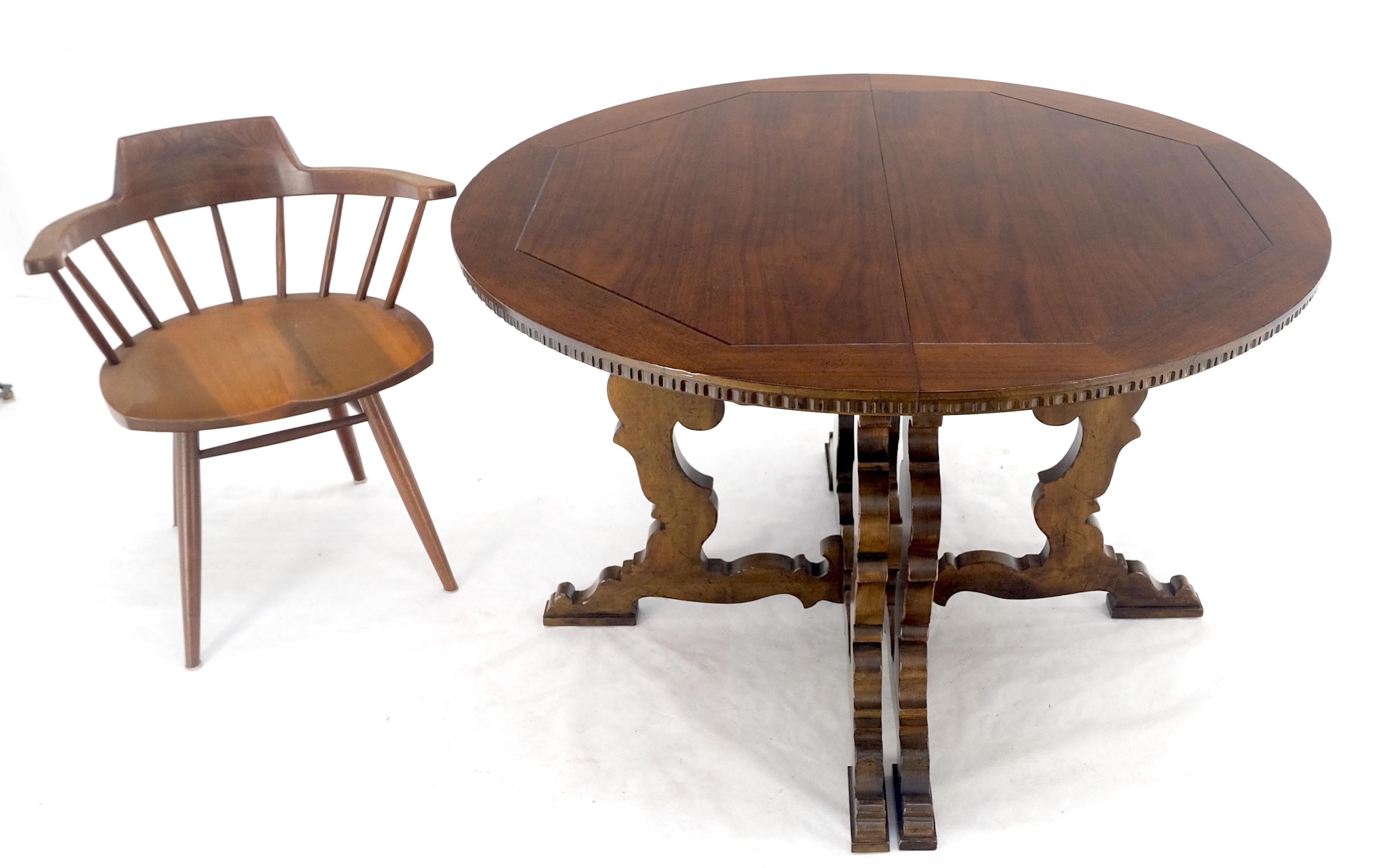 Lacquered Baker Round Walnut Spanish Colonial Style Dining Table 2 Extension Boards MINT! For Sale