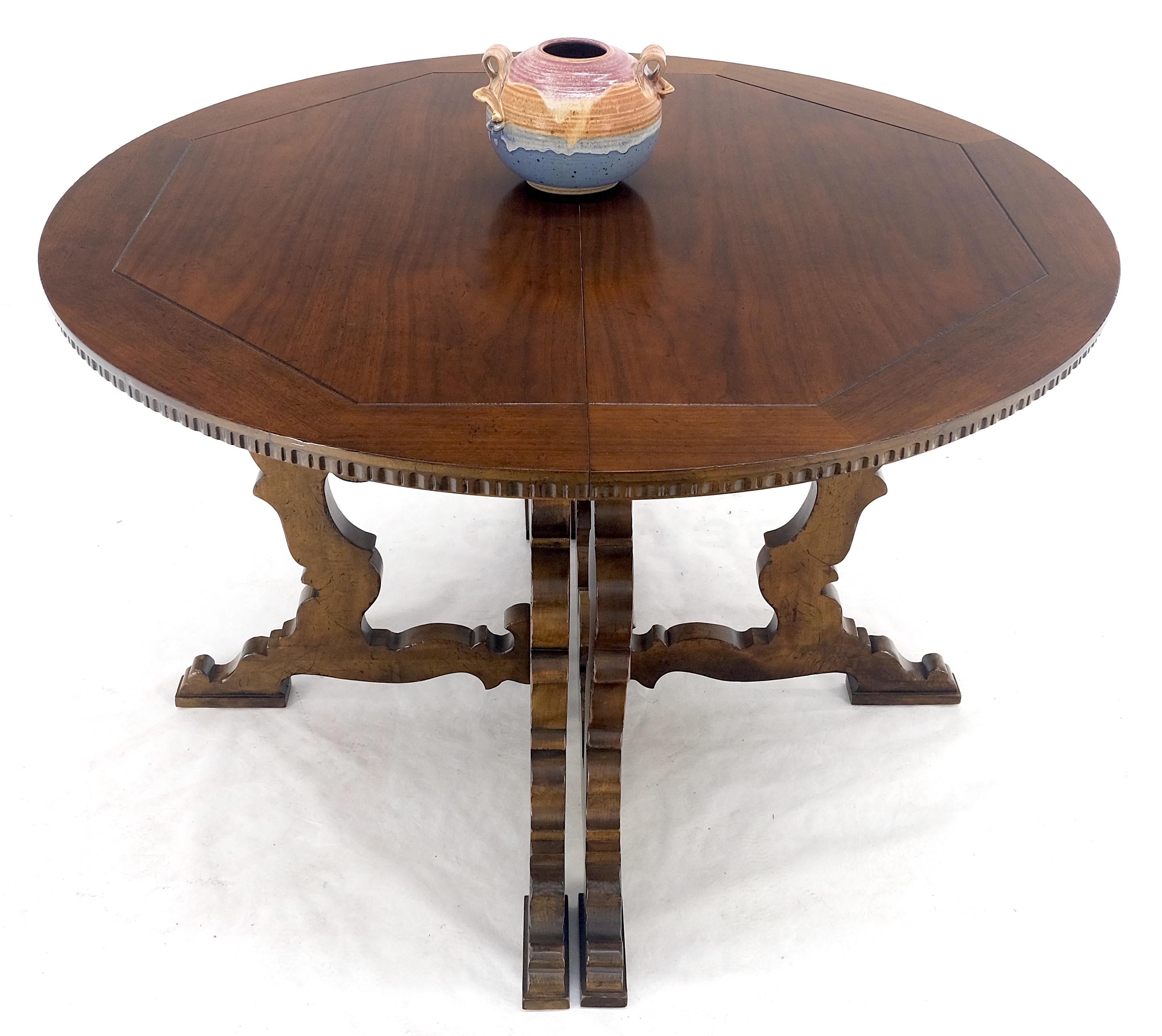 Baker Round Walnut Spanish Colonial Style Dining Table 2 Extension Boards MINT! In Good Condition For Sale In Rockaway, NJ