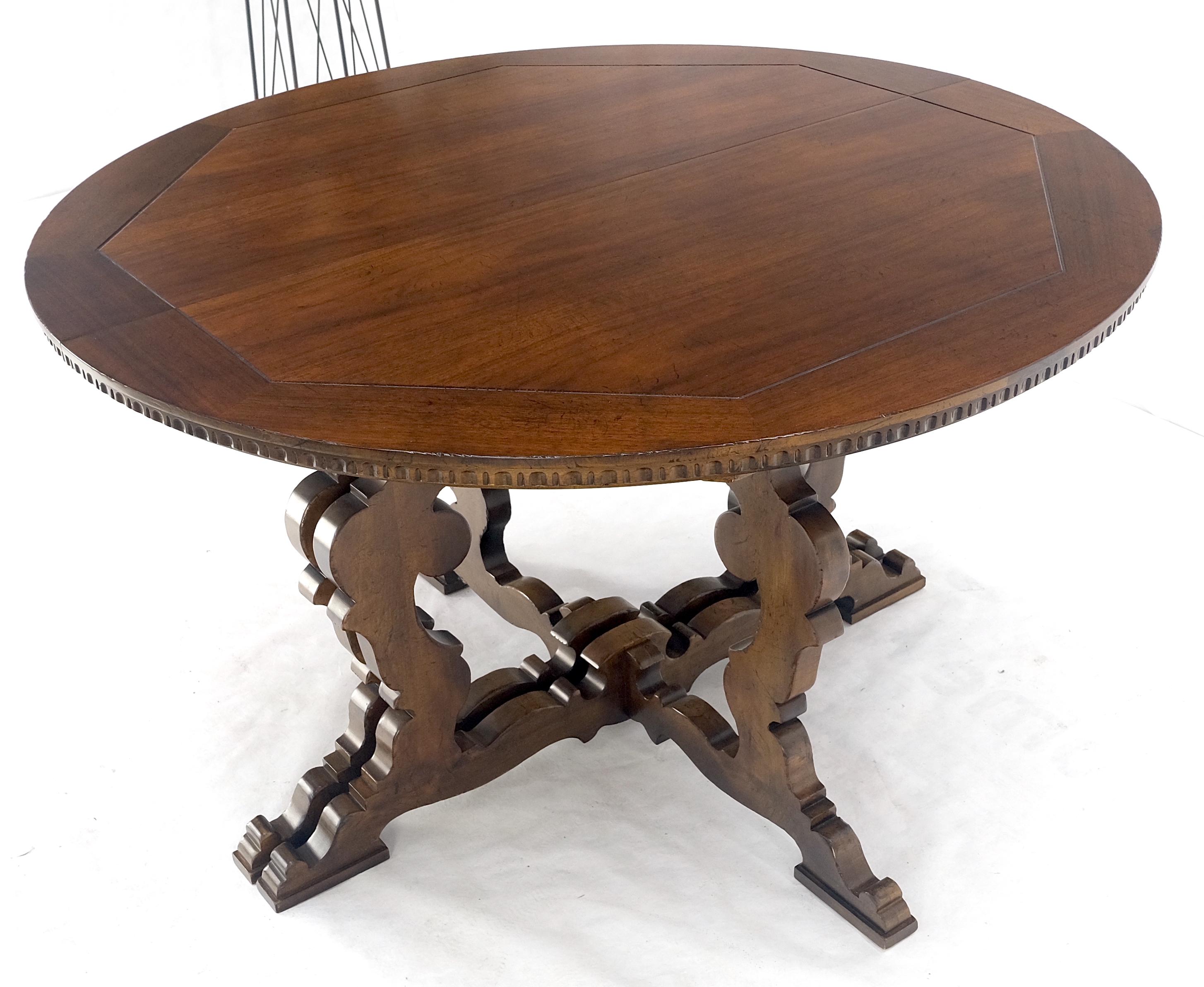 20th Century Baker Round Walnut Spanish Colonial Style Dining Table 2 Extension Boards MINT! For Sale