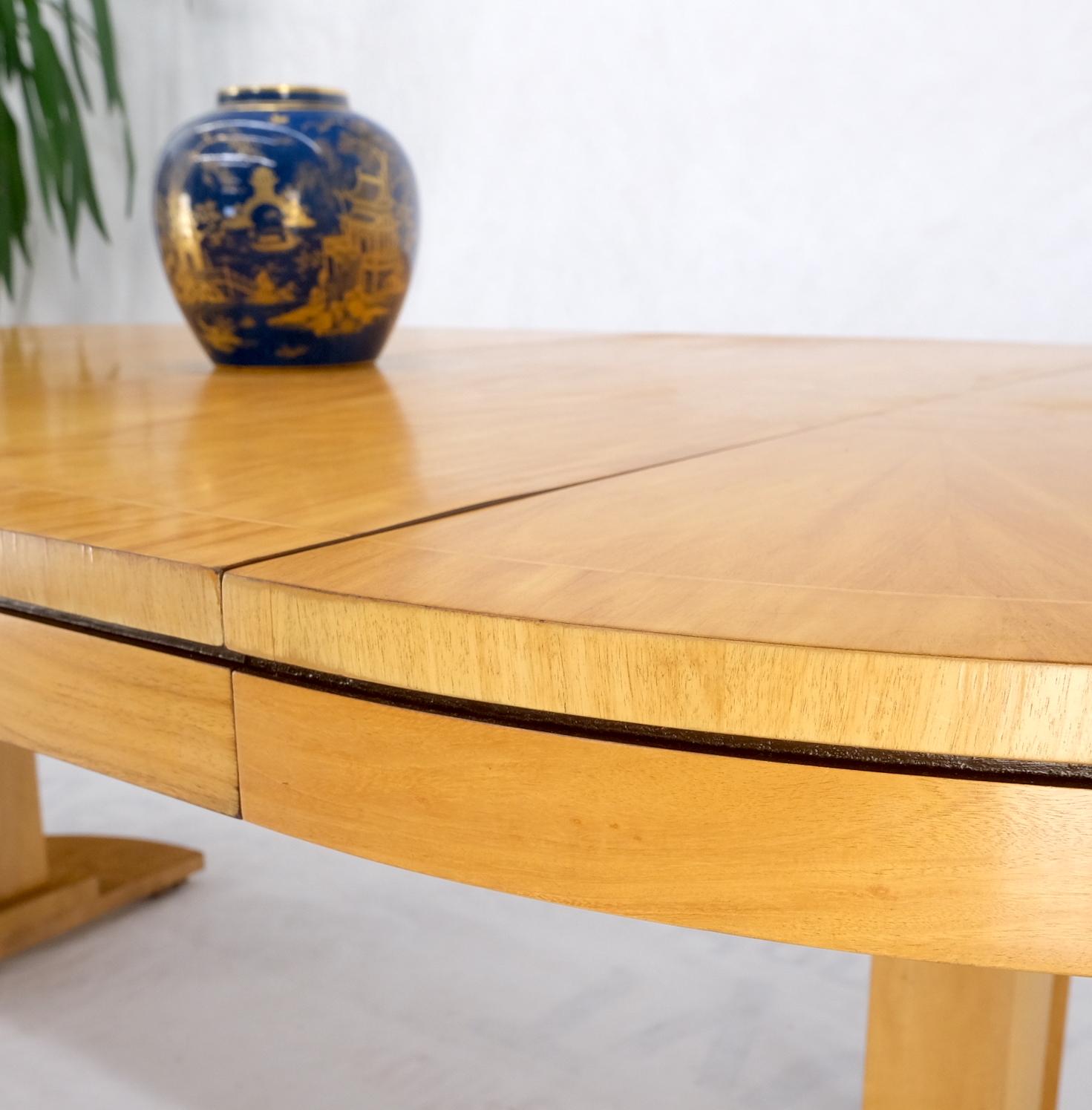Baker Satin Wood Blond Single Pedestal Banded Round Dining Table Two Leaves Mint 2