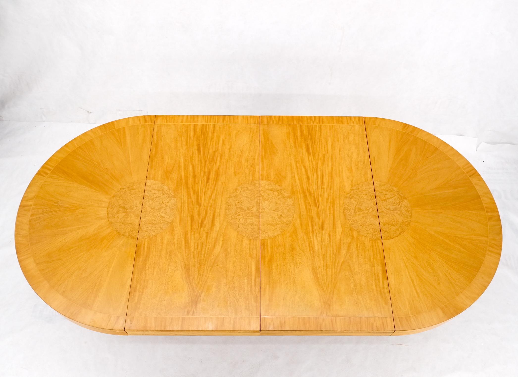 Baker Satin Wood Blond Single Pedestal Banded Round Dining Table Two Leaves Mint 9