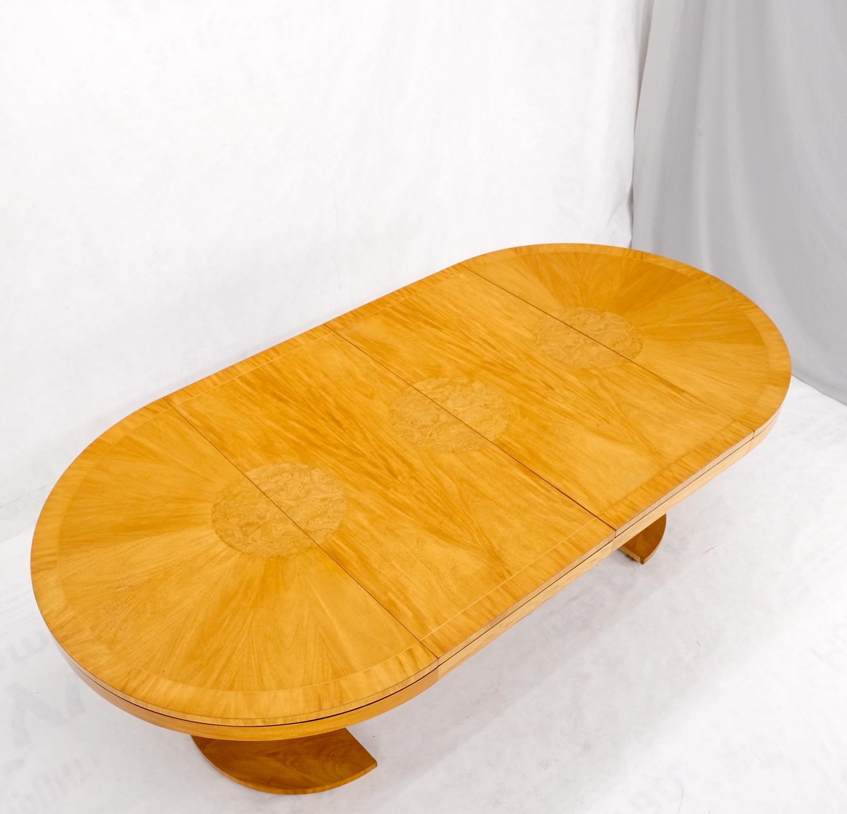Baker Satin Wood Blond Single Pedestal Banded Round Dining Table Two Leaves Mint 10