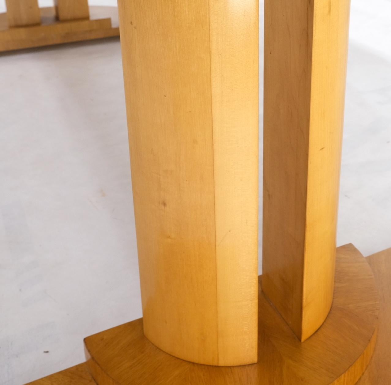 Maple Baker Satin Wood Blond Single Pedestal Banded Round Dining Table Two Leaves Mint