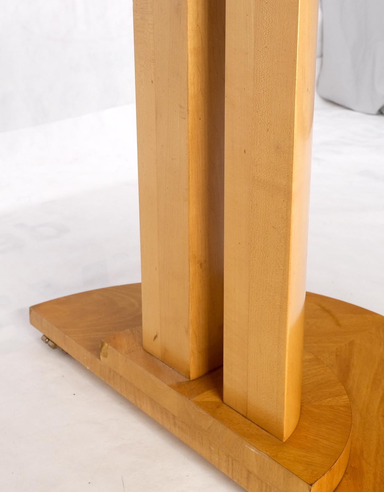 Baker Satin Wood Blond Single Pedestal Banded Round Dining Table Two Leaves Mint 1