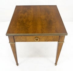 Baker Satinwood One Drawer Brass Trim 27x24" Rectangle Side End Table Stand MINT