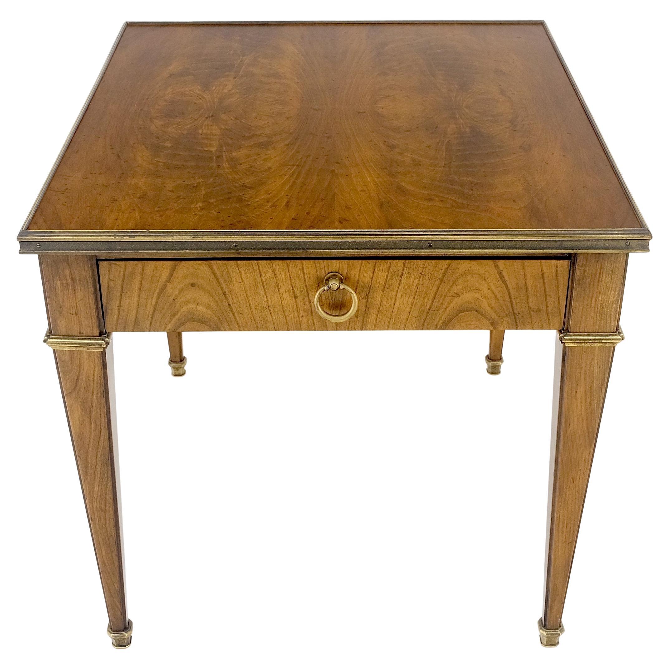 Baker Satinwood One Drawer Brass Trim 27x24" Rectangle Side End Table Stand MINT