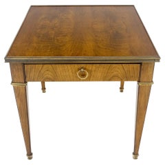 Baker Satinwood One Drawer Brass Trim 27x24" Rectangle Side End Table Stand MINT