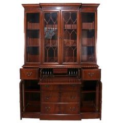 Baker School Colonial Flame Mahogany Breakfront Secretary Cabinet, circa 1940