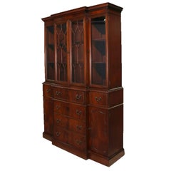 Vintage Baker School Colonial Flame Mahogany Breakfront Secretary Cabinet, circa 1940