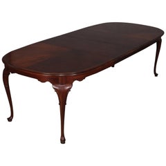 Baker School Queen Anne Style Sunburst Mahogany Dining Table and 2 Leaves