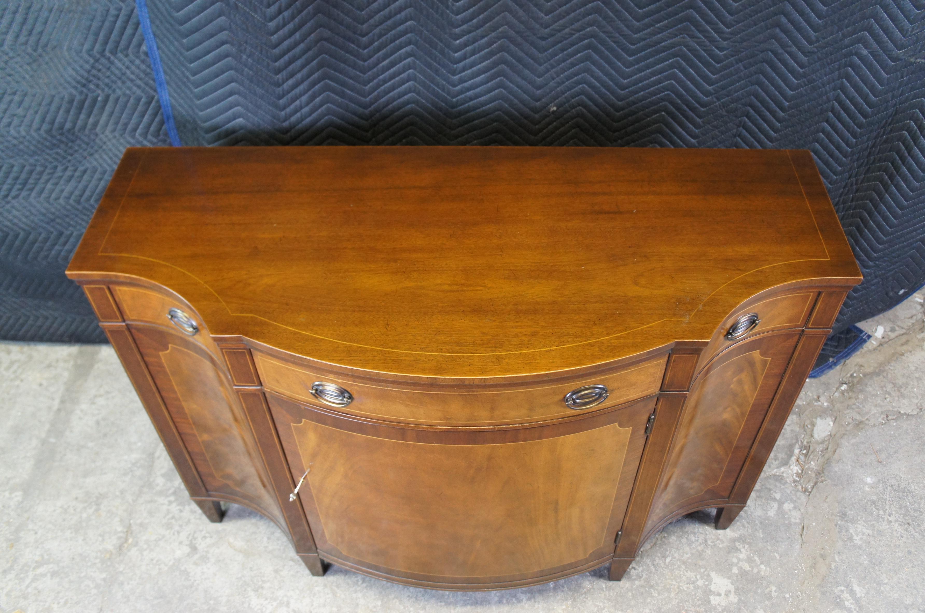 20th Century Baker Sheraton Flame Mahogany Demilune Bow Front Console Buffet Cabinet