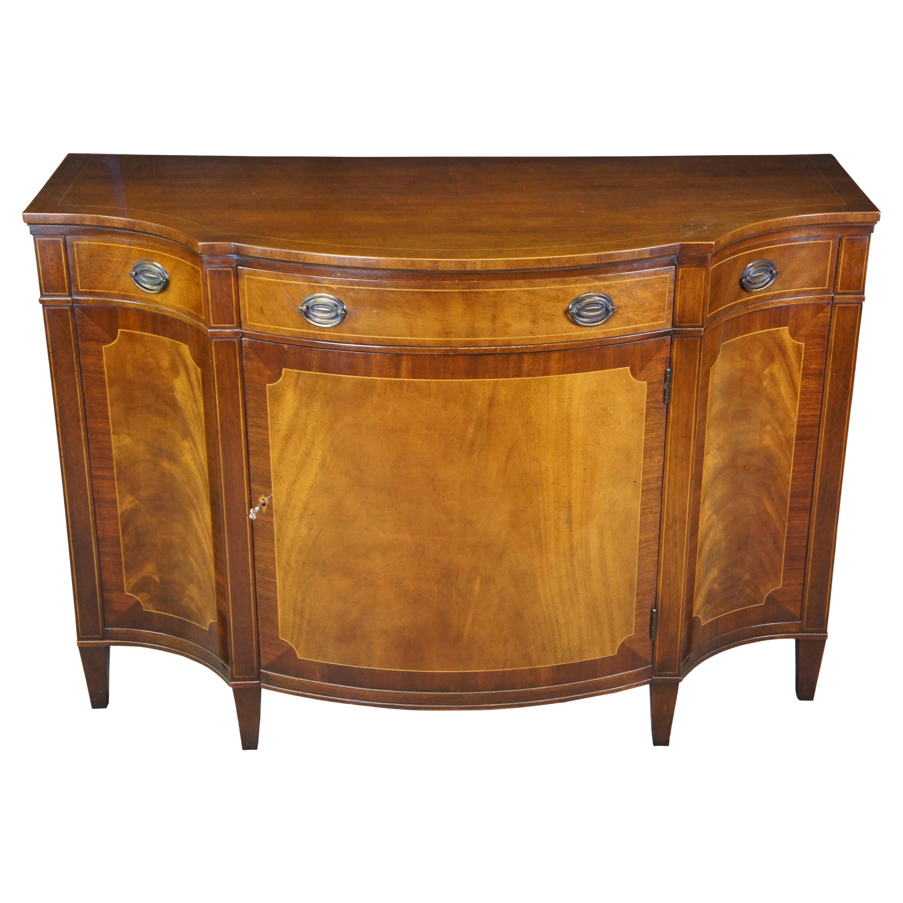 Baker Sheraton Flame Mahogany Demilune Bow Front Console Buffet Cabinet