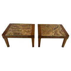 Baker Silver Label End Tables with Onyx Tops