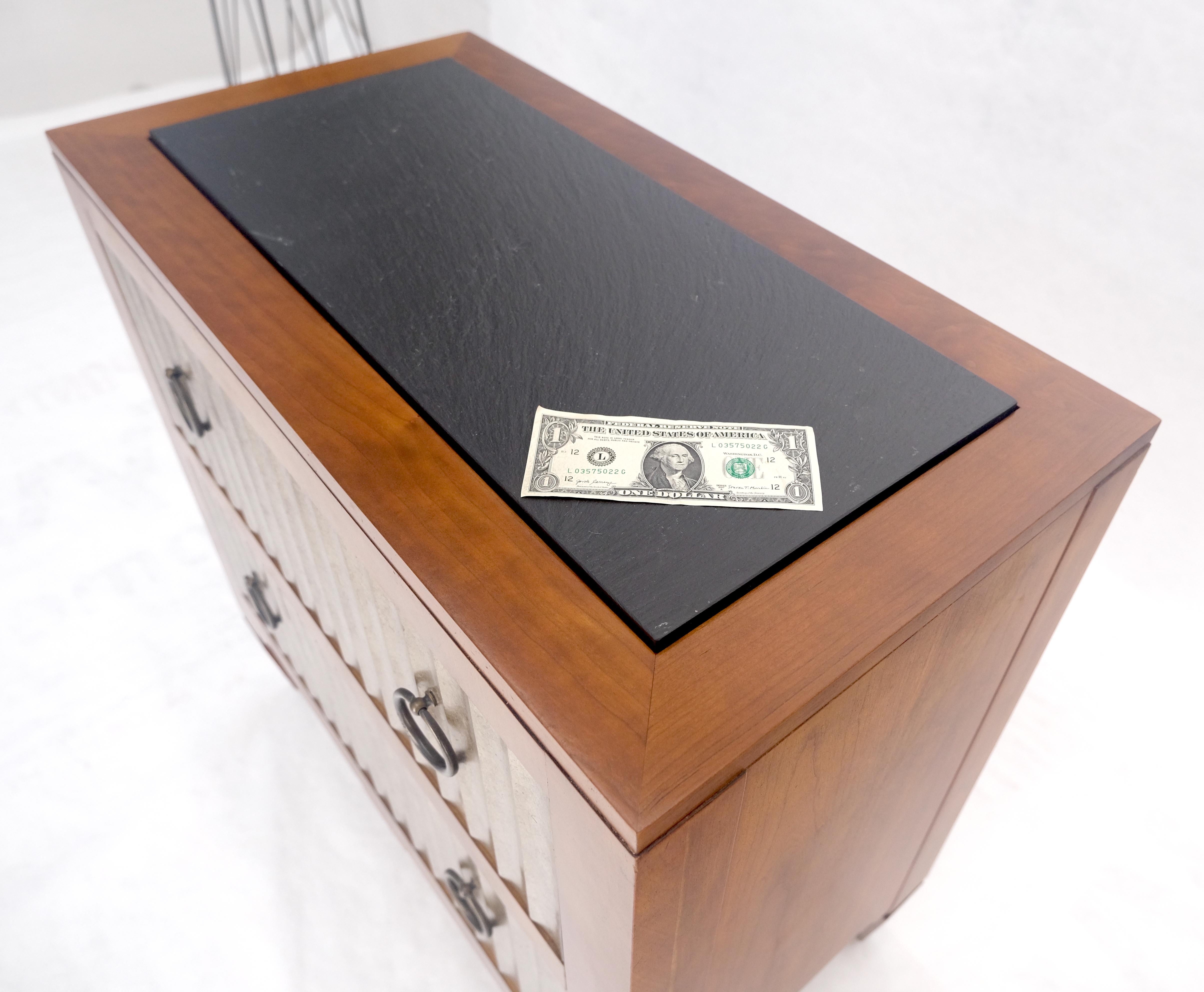 Baker Slate Top Silver Leaf Scallop Front Two Drawers Night Stand End Table MINT For Sale 3