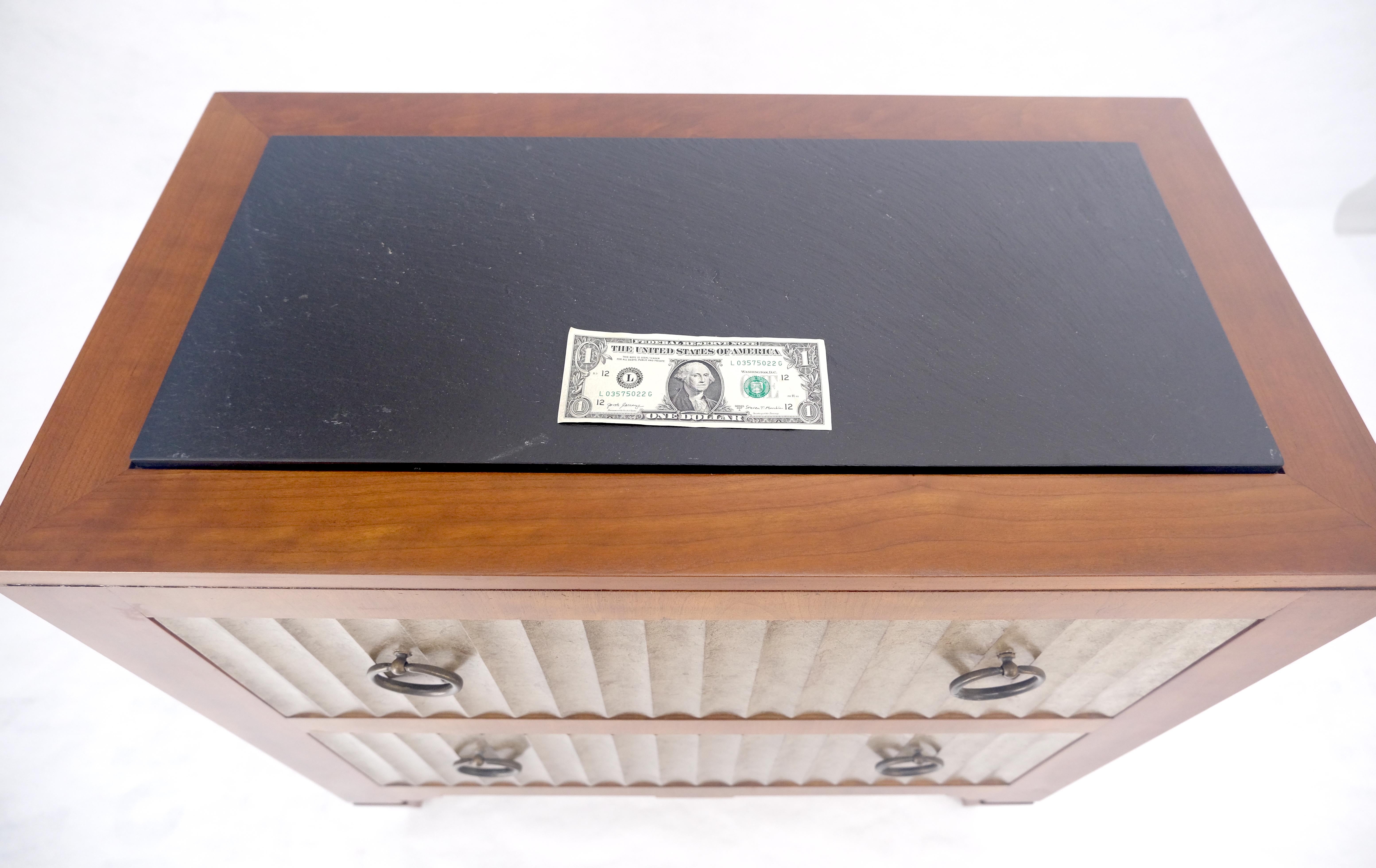 Baker Slate Top Silver Leaf Scallop Front Two Drawers Night Stand End Table MINT For Sale 4