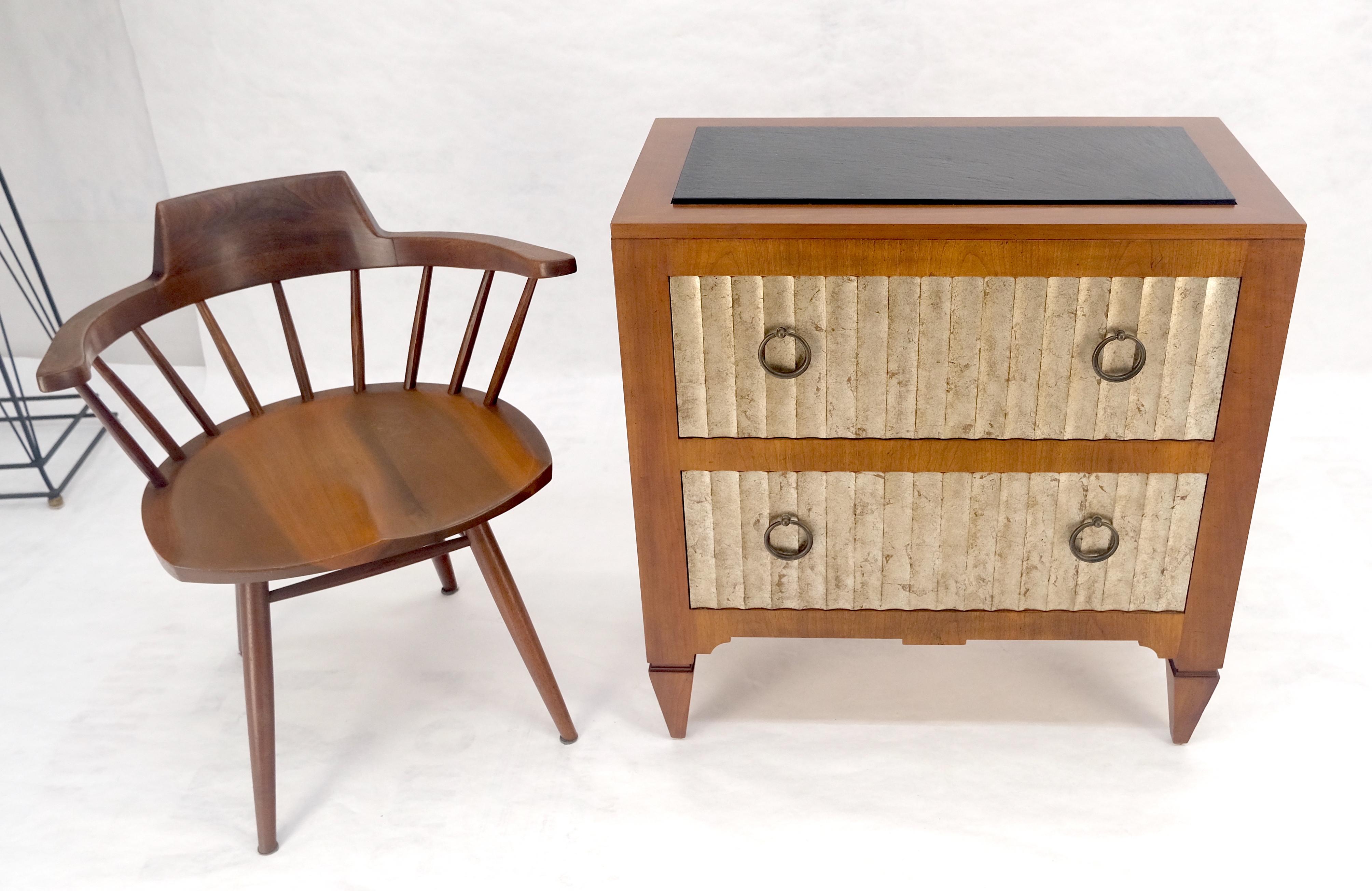 Baker Slate Top Silver Leaf Scallop Front Two Drawers Night Stand End Table MINT For Sale 5