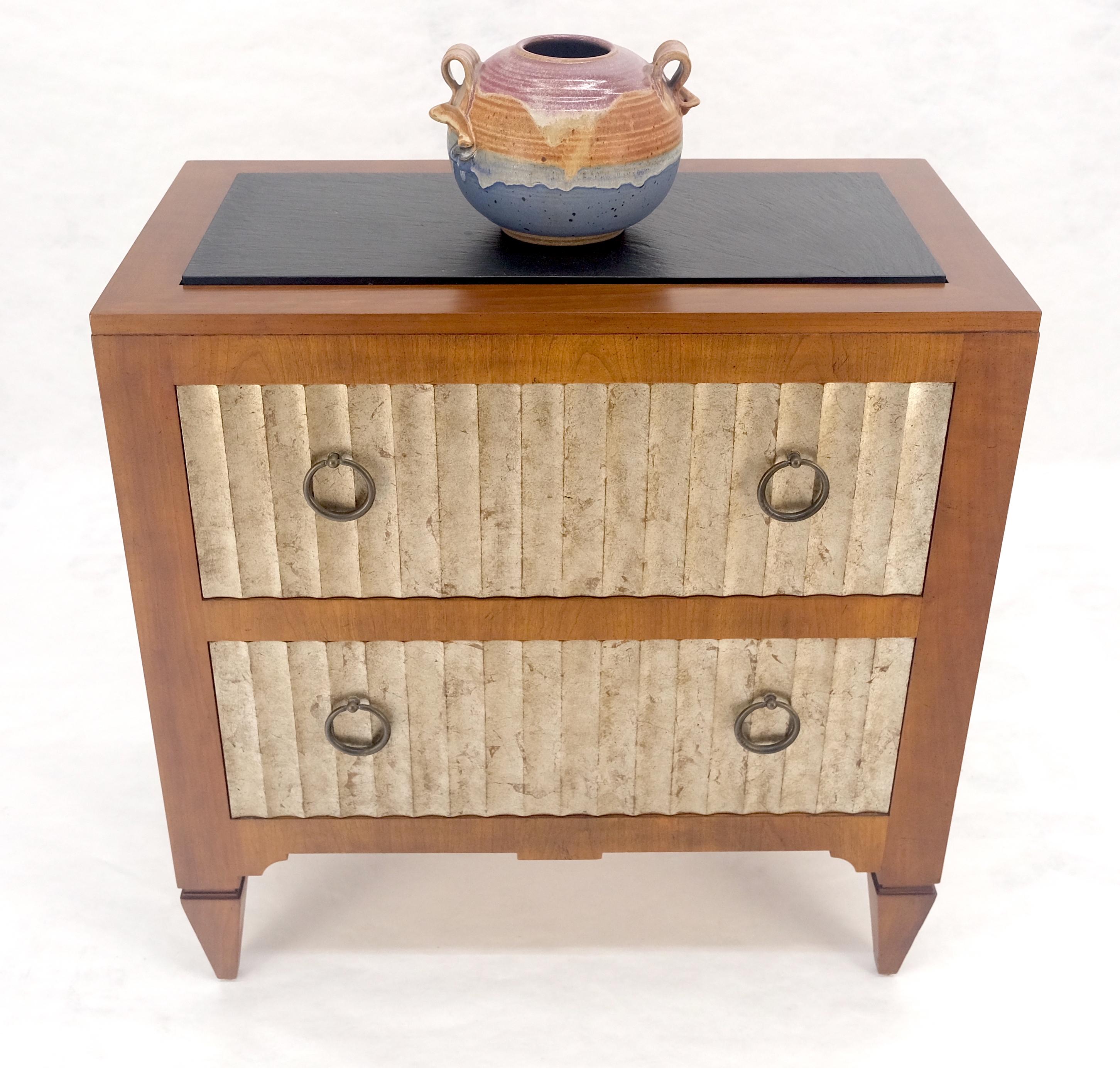 Baker Slate Top Silver Leaf Scallop Front Two Drawers Night Stand End Table MINT For Sale 6