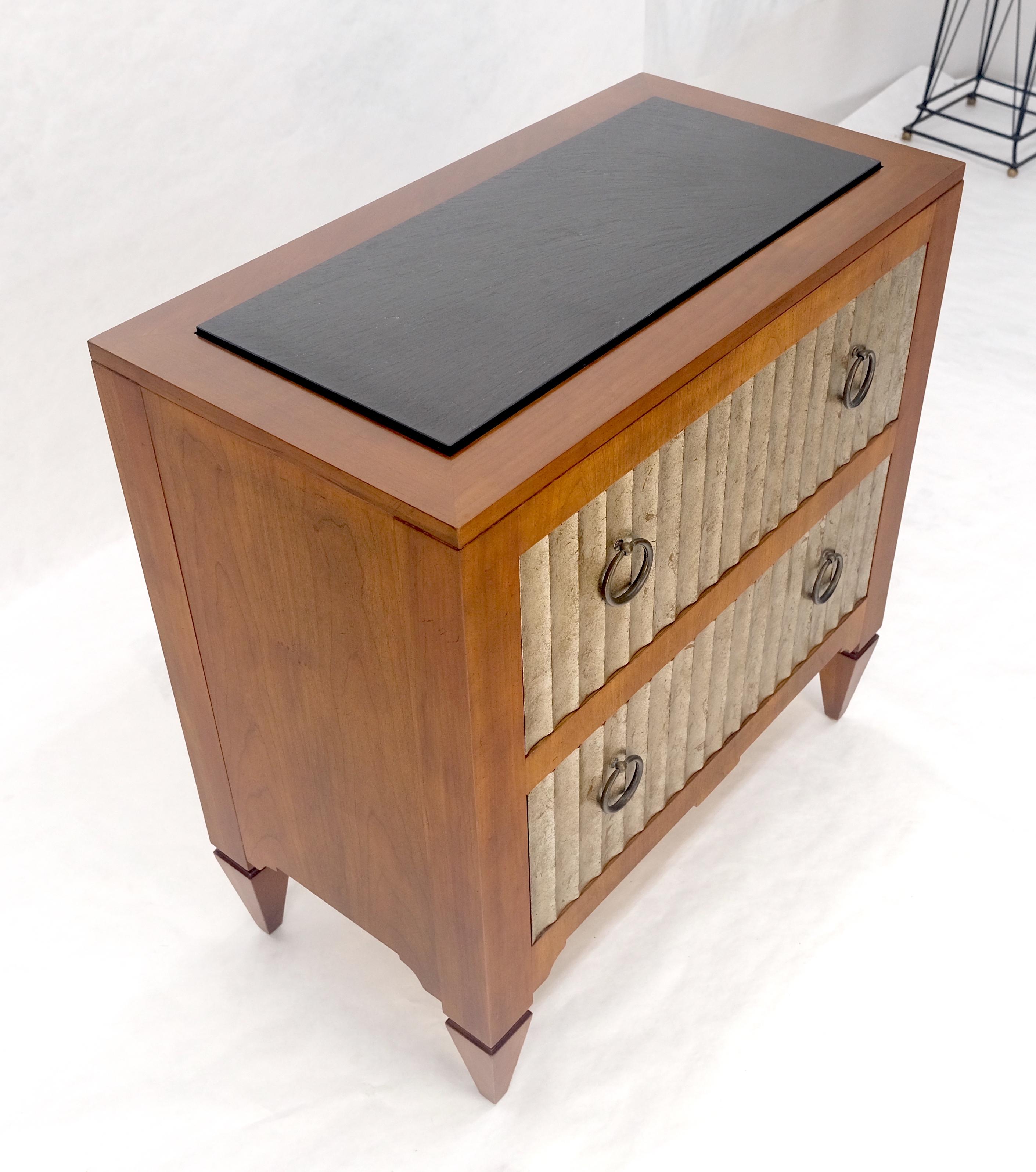 Baker Slate Top Silver Leaf Scallop Front Two Drawers Night Stand End Table MINT For Sale 7