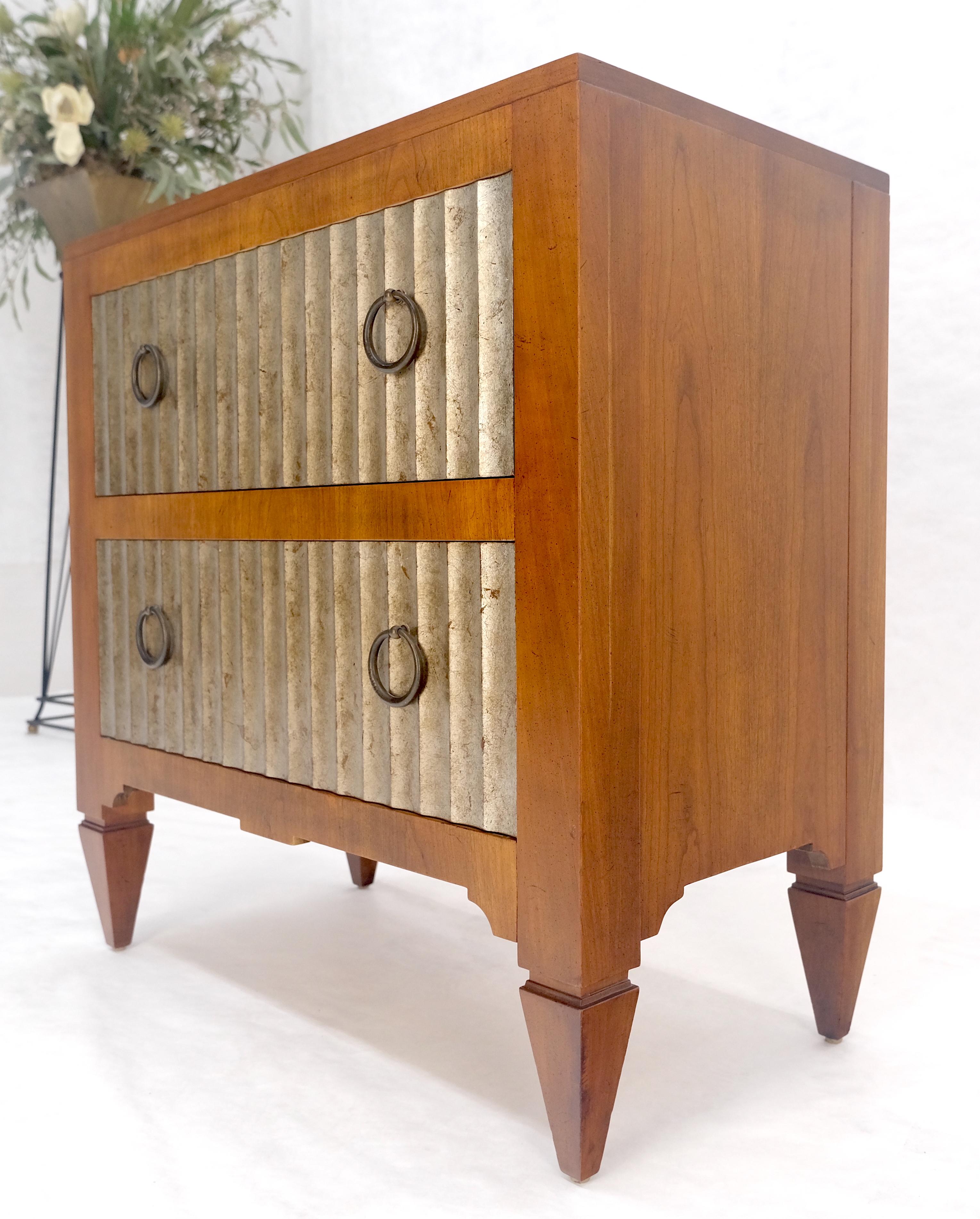 Hollywood Regency Baker Slate Top Silver Leaf Scallop Front Two Drawers Night Stand End Table MINT For Sale