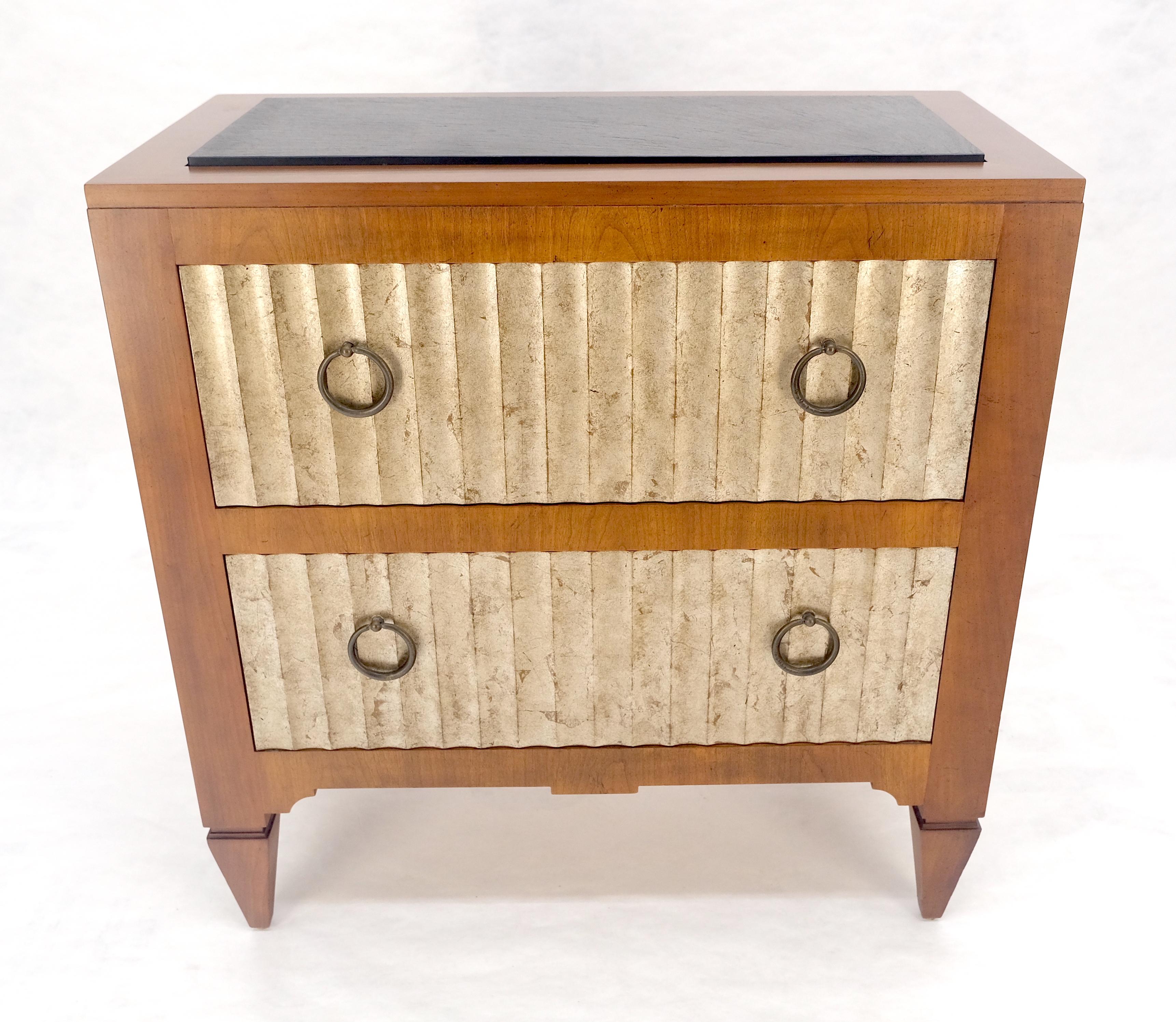 20th Century Baker Slate Top Silver Leaf Scallop Front Two Drawers Night Stand End Table MINT For Sale