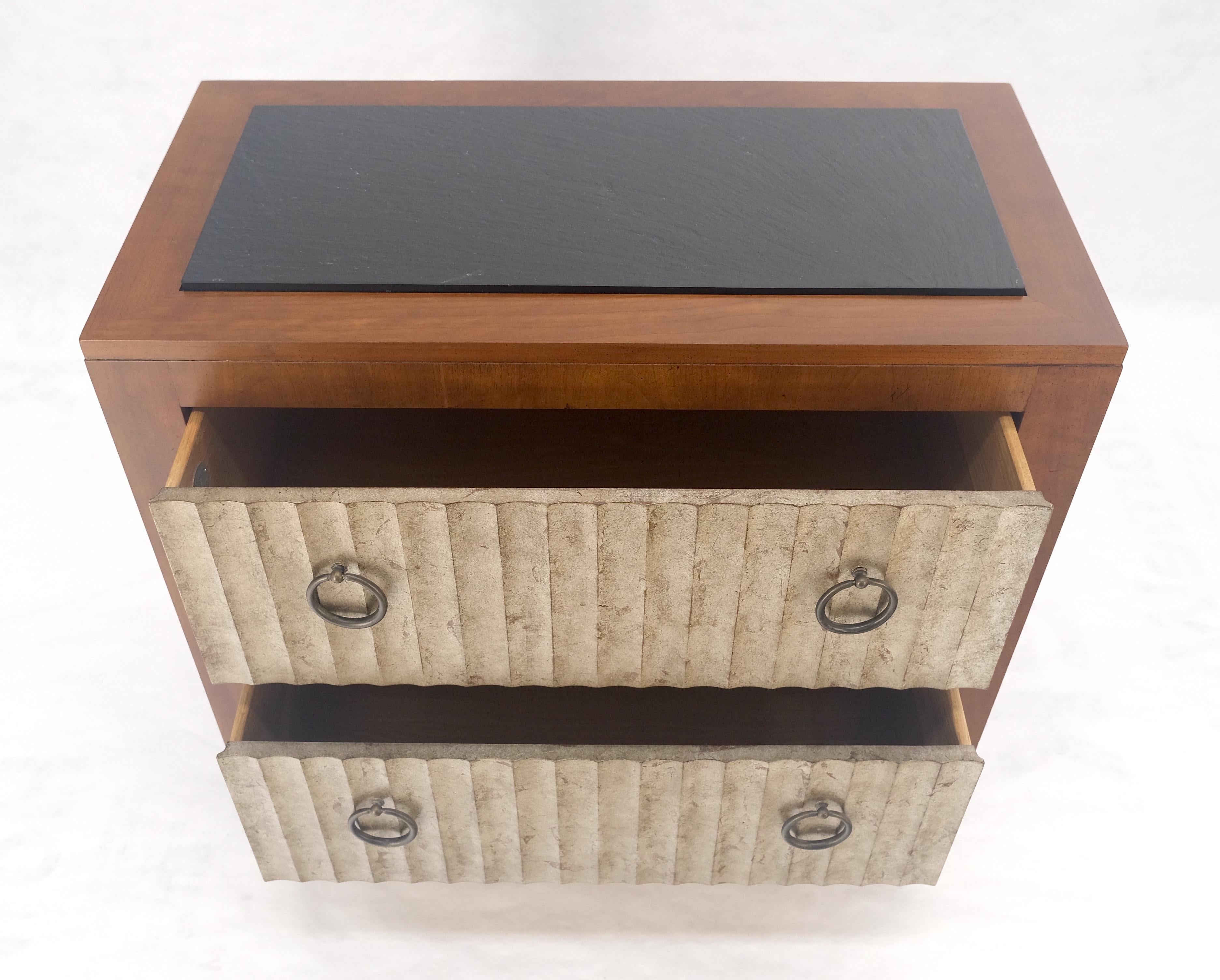 Brass Baker Slate Top Silver Leaf Scallop Front Two Drawers Night Stand End Table MINT For Sale