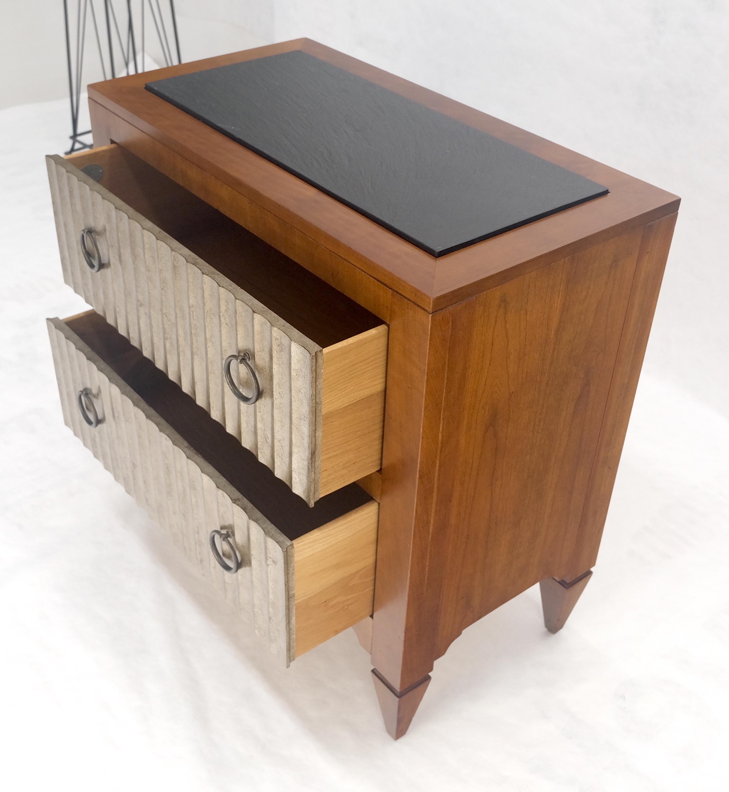 Baker Slate Top Silver Leaf Scallop Front Two Drawers Night Stand End Table MINT For Sale 1