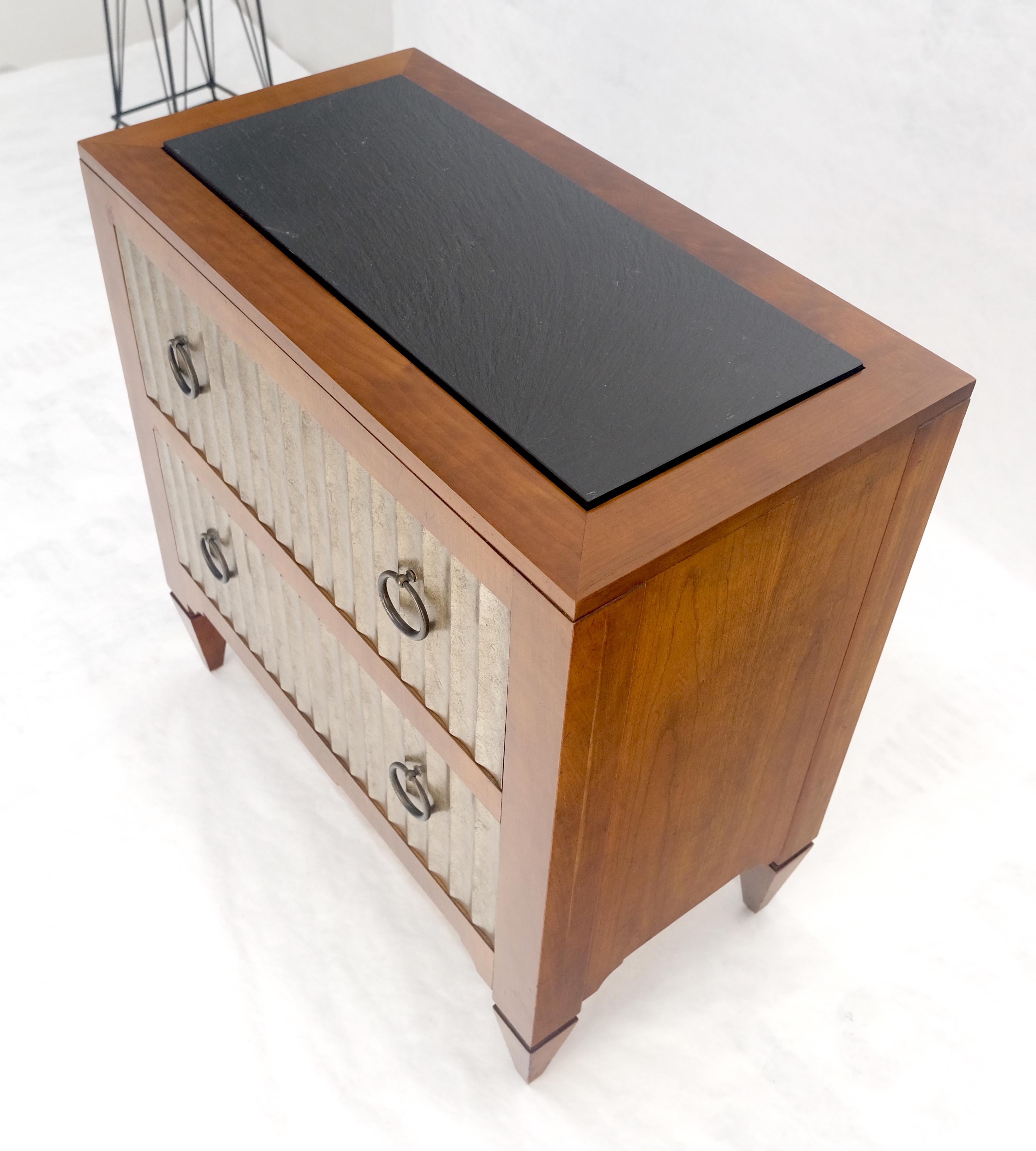 Baker Slate Top Silver Leaf Scallop Front Two Drawers Night Stand End Table MINT For Sale 2