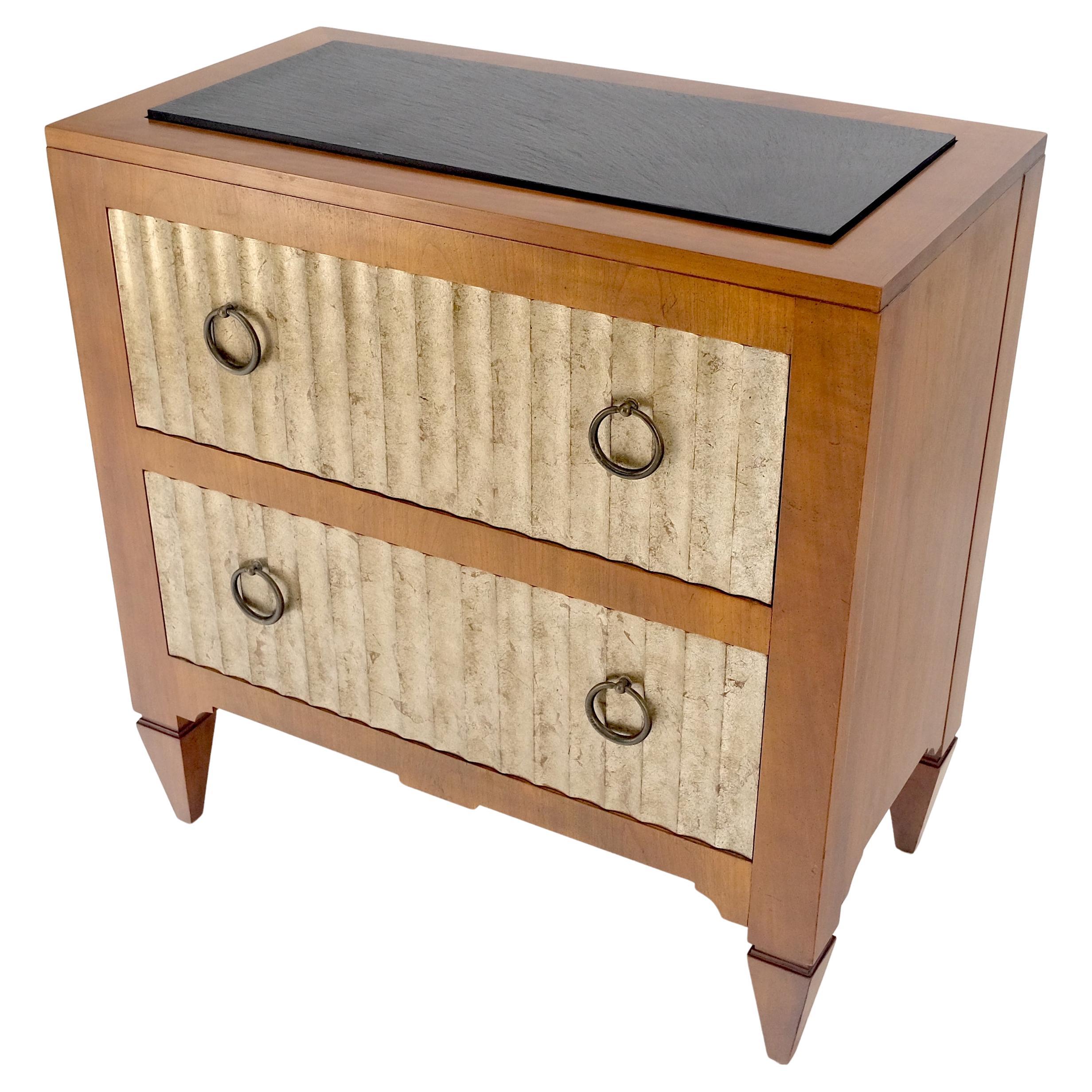 Baker Slate Top Silver Leaf Scallop Front Two Drawers Night Stand End Table MINT For Sale