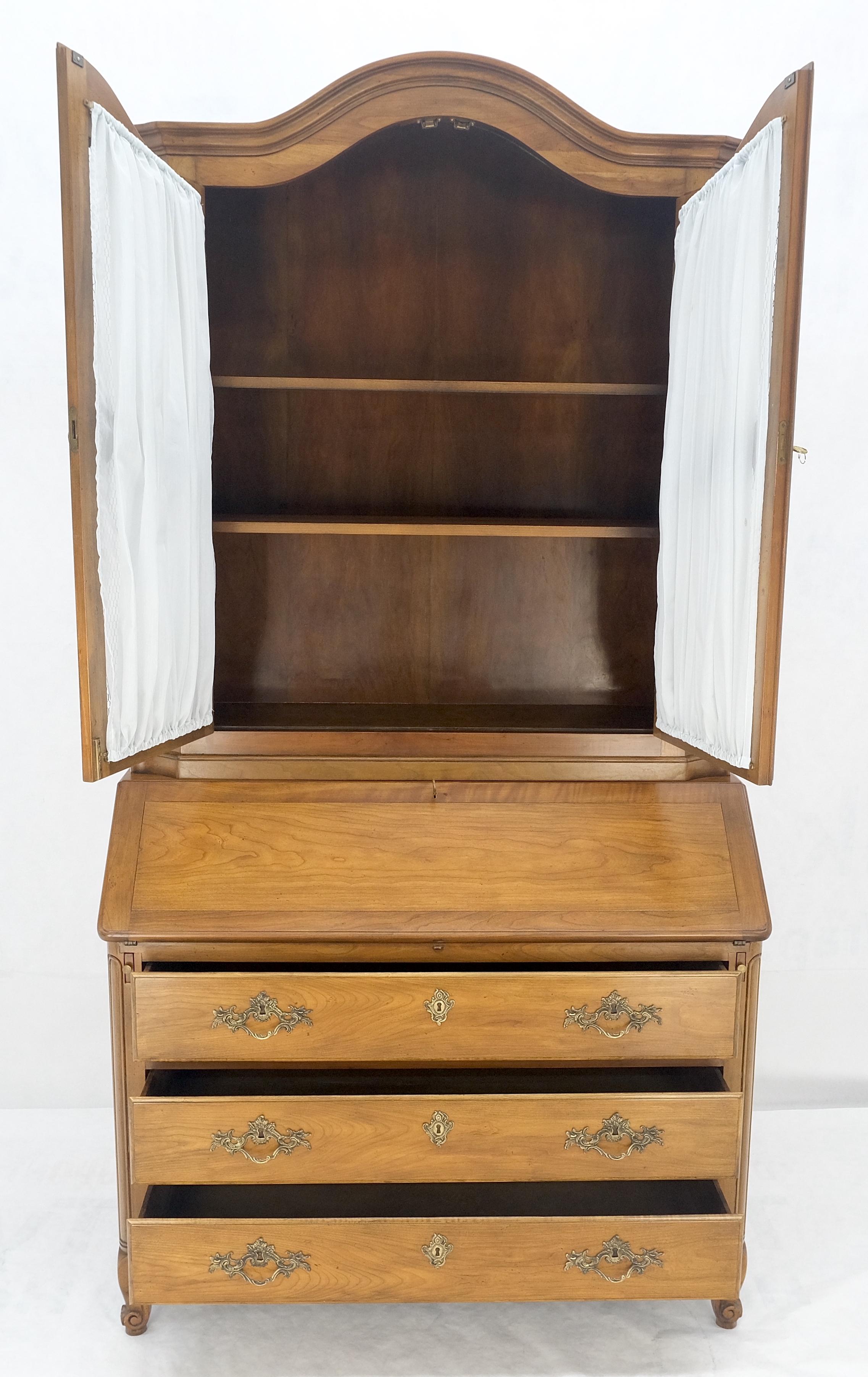 American Baker Solid Cherry Draped Doors Drop Front Secretary Desk Dresser Bookcase MINT! For Sale