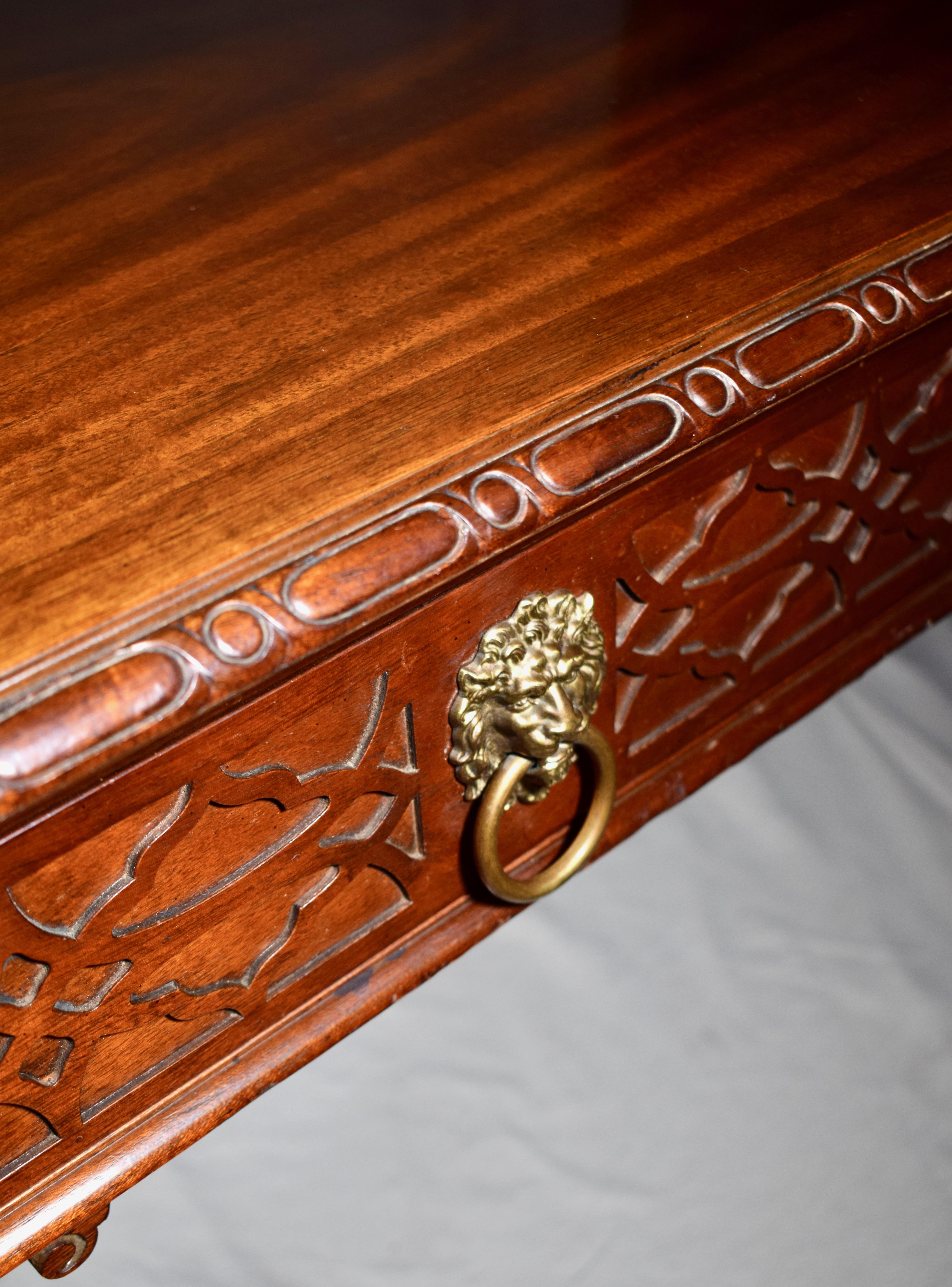 Baker Solid Mahogany Chinese Chippendale Writing Desk Table 5
