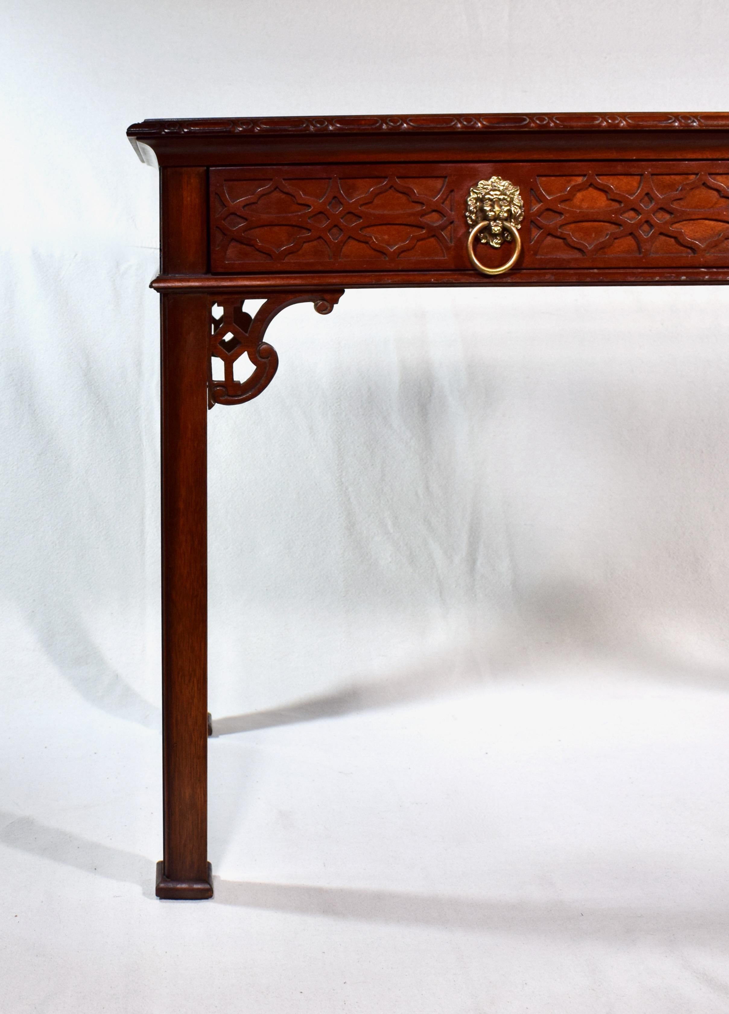 Carved Baker Solid Mahogany Chinese Chippendale Writing Desk Table