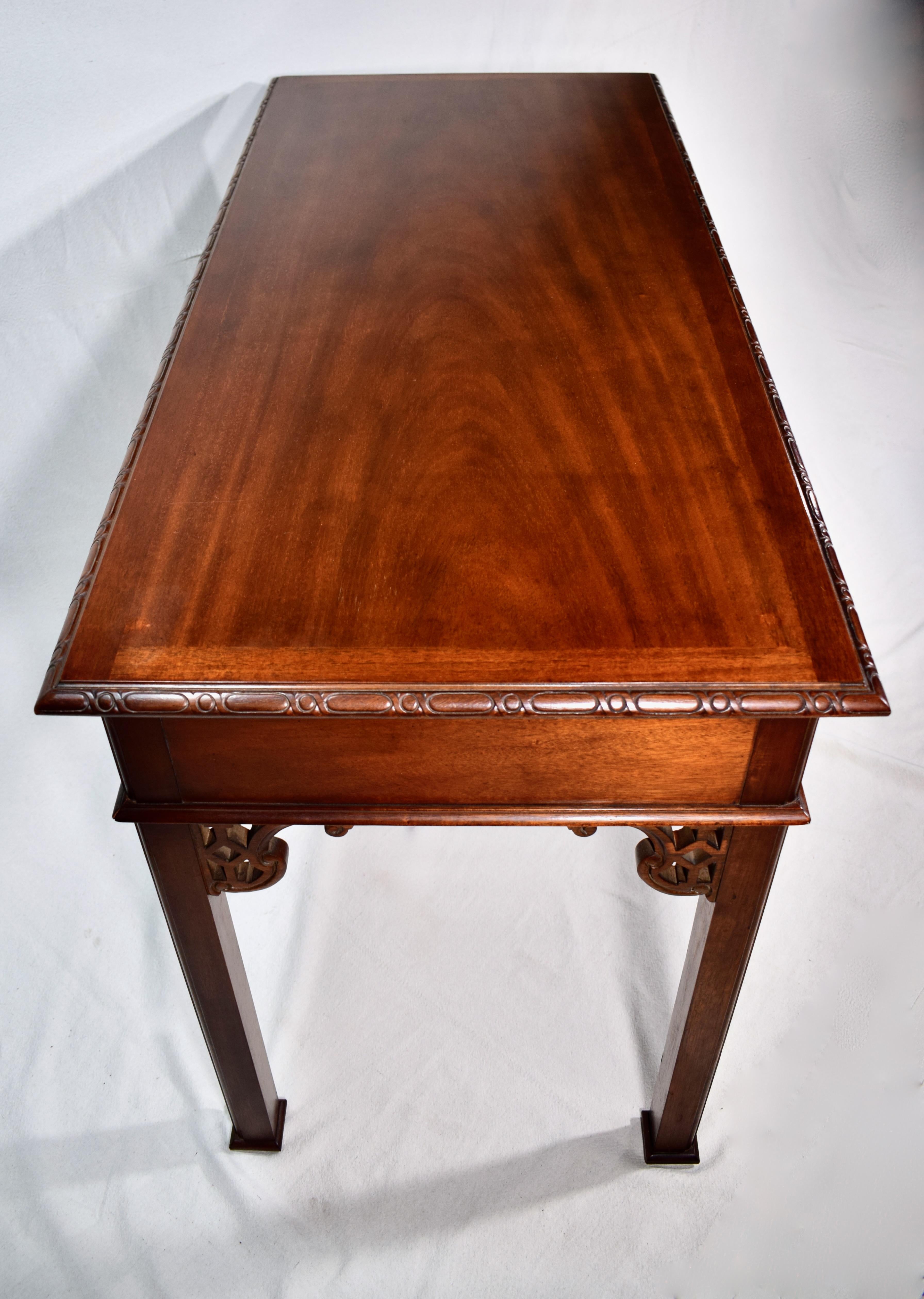 20th Century Baker Solid Mahogany Chinese Chippendale Writing Desk Table