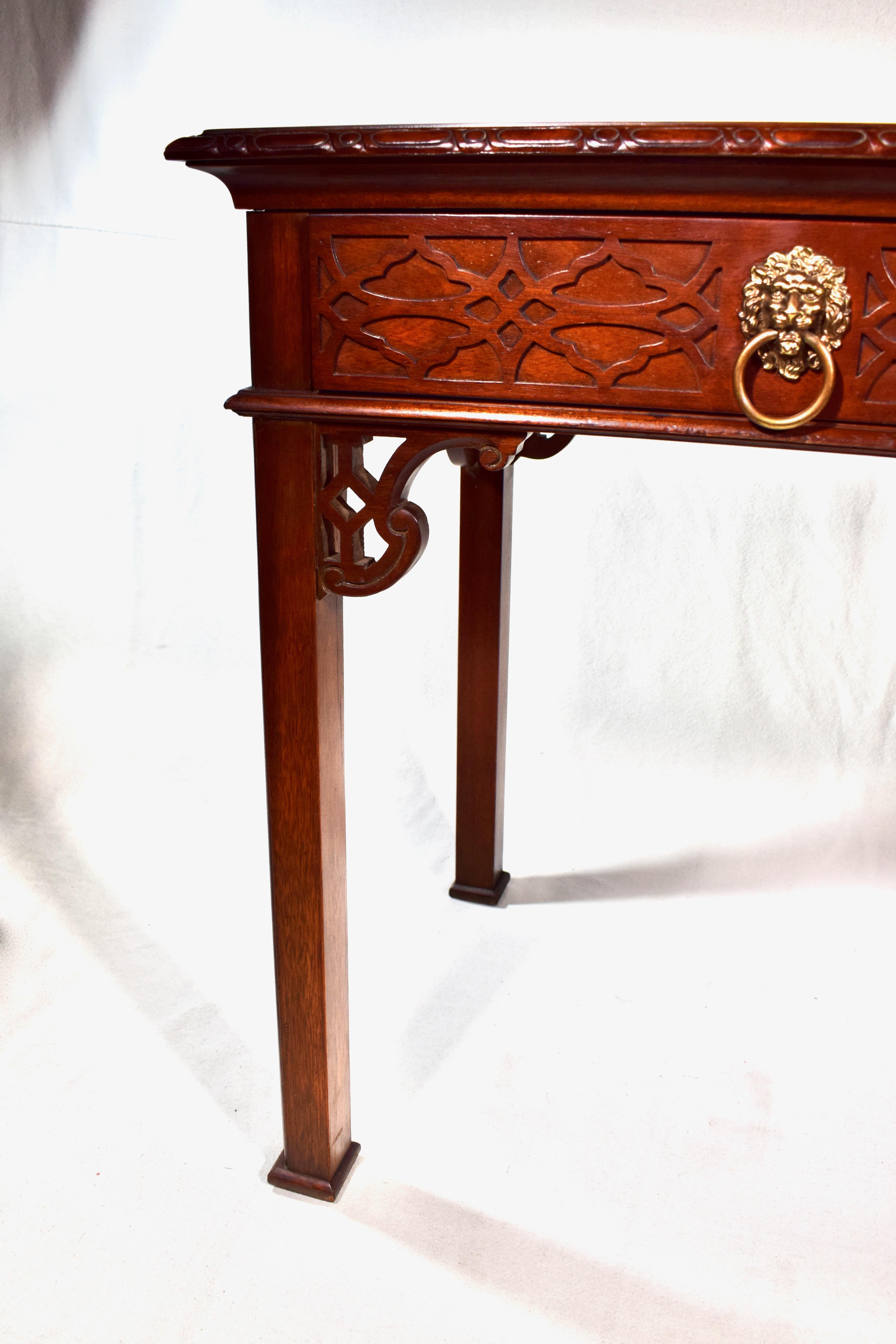 Baker Solid Mahogany Chinese Chippendale Writing Desk Table 1