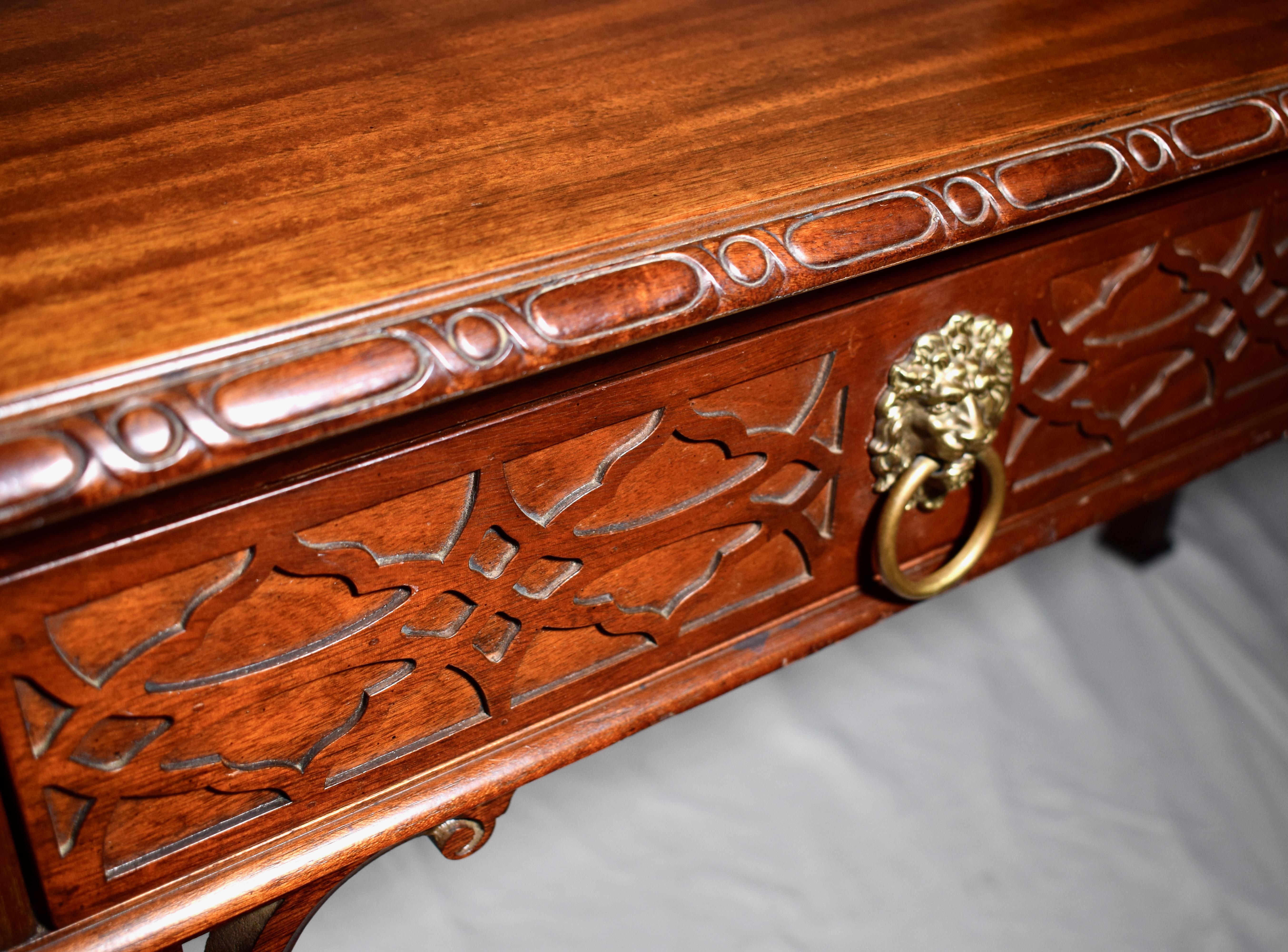 Baker Solid Mahogany Chinese Chippendale Writing Desk Table 2