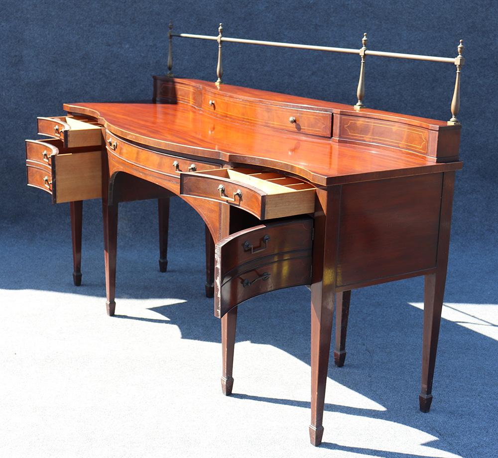 Mid-20th Century Baker Solid Mahogany Sheraton Style Sideboard with Brass Gallery