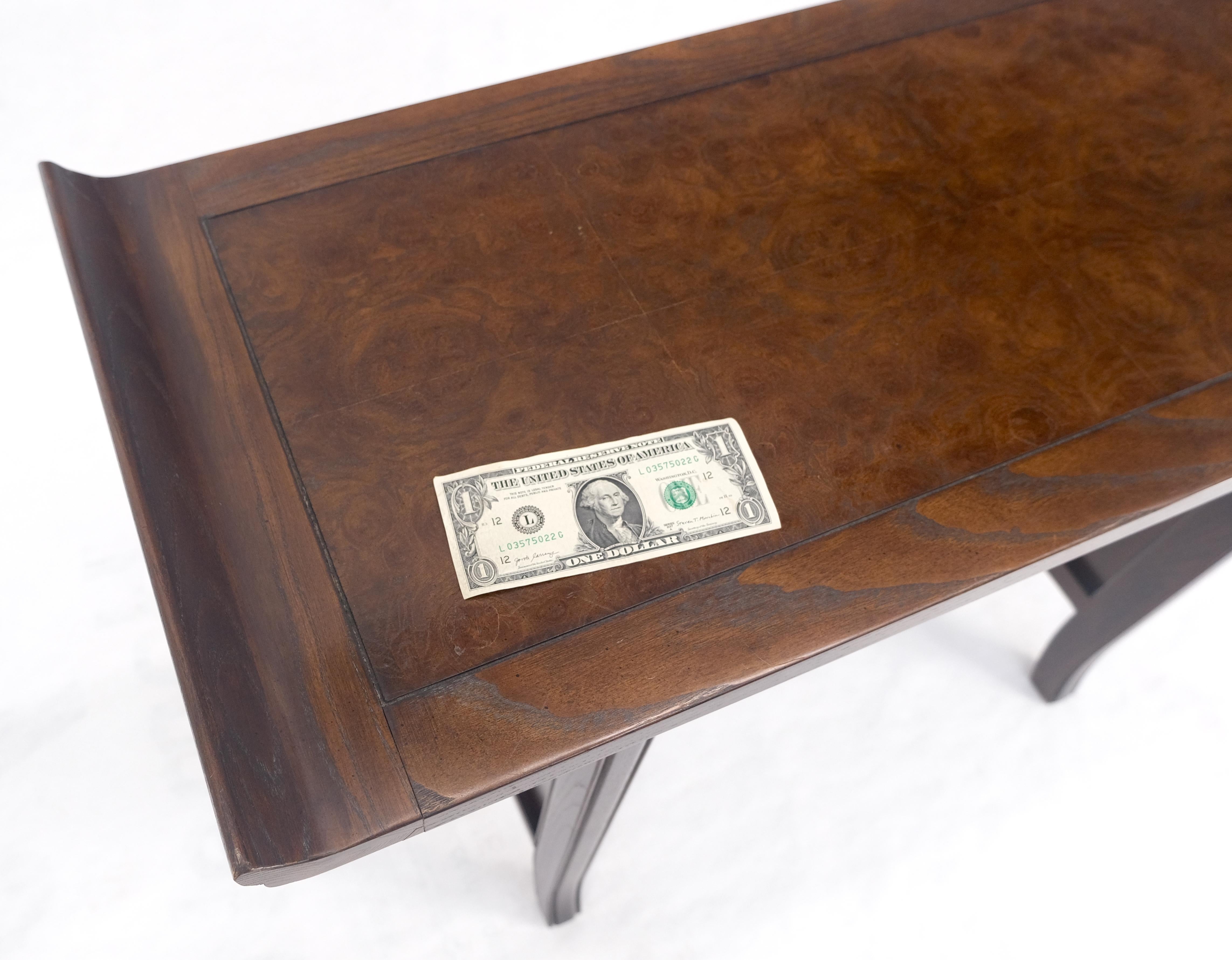 Baker Solid Walnut Pierced Carved Legs Rolled Edge Asian Console Sofa Table MINT For Sale 10